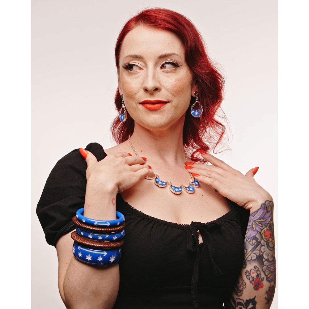 Wide Denim Blue Bangle by Splendette