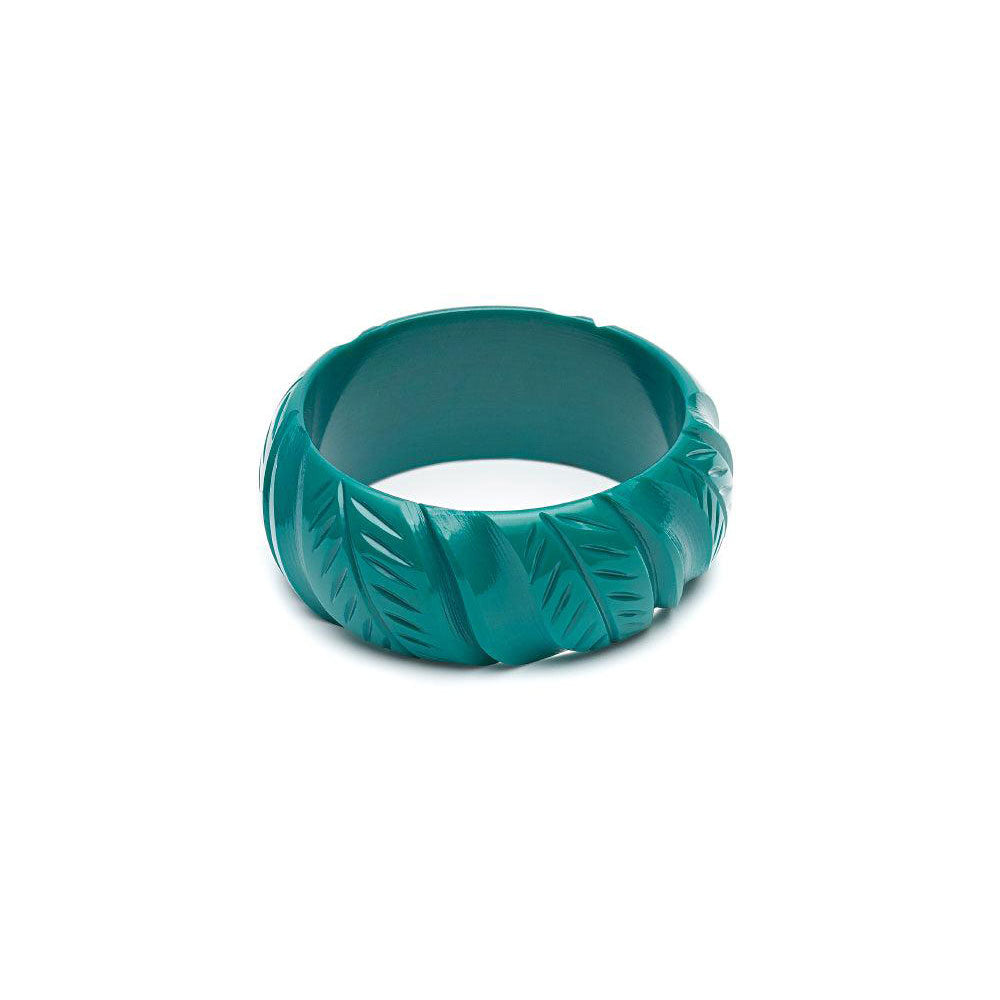 Wide Jade Green Heavy Carve Fakelite Bangle by Splendette