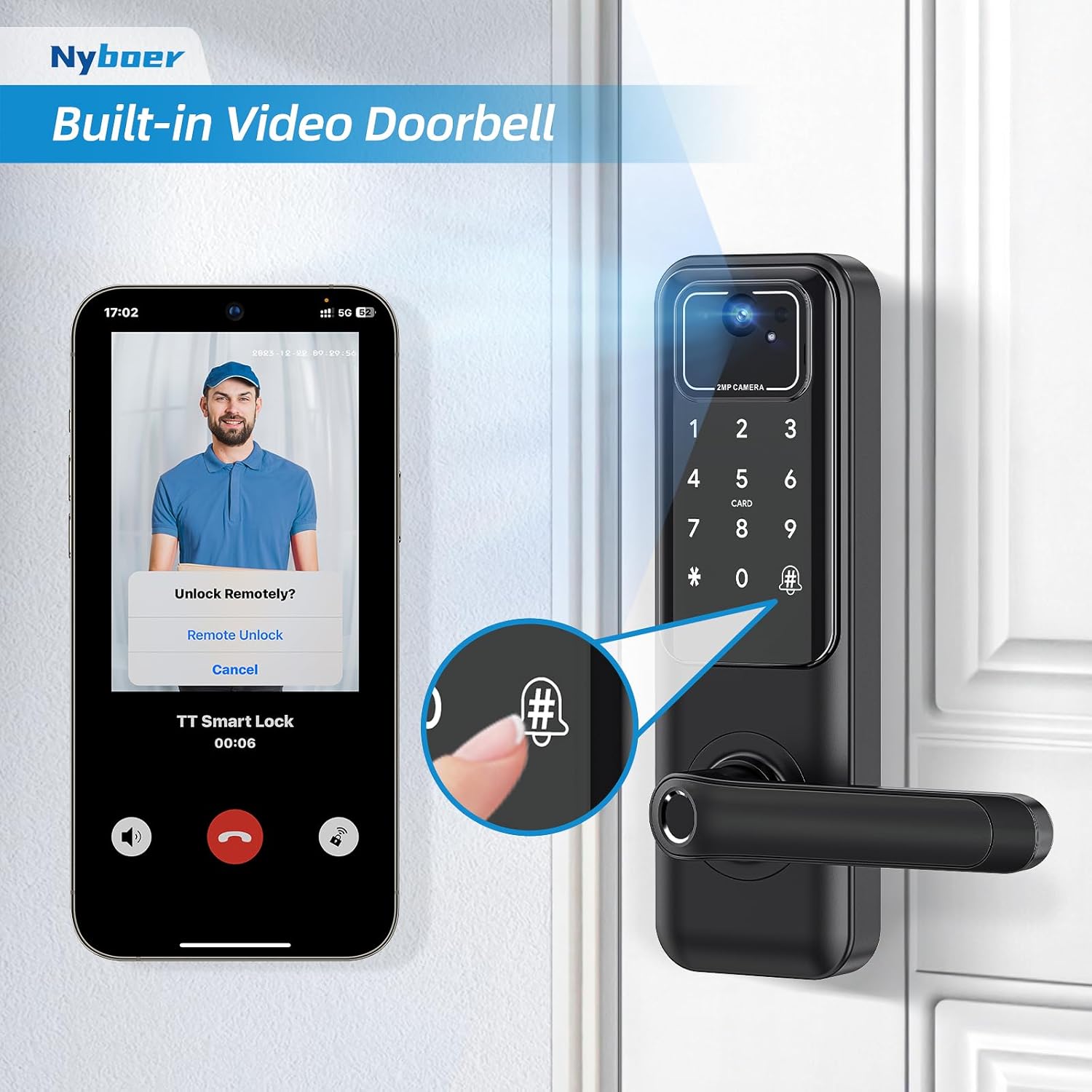 WiFi Camera Video Smart Door Lock with Fingerprint, Nyboer Keyless Entry, Electronic Digital Keypad with Handle