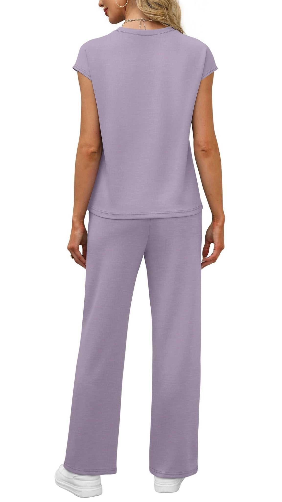 WIHOLL 2 Piece Sets for Women Casual Summer Travel Vacation Outfits Cap Sleeve Lounge Set