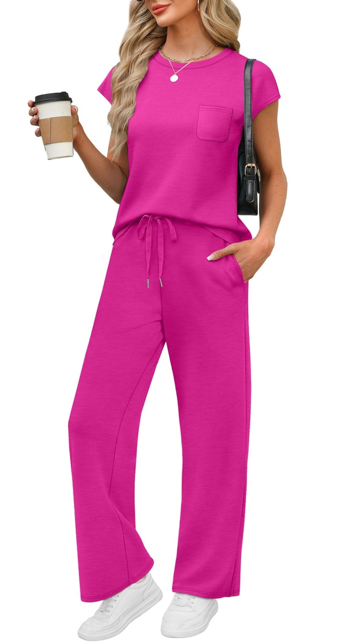 WIHOLL 2 Piece Sets for Women Casual Summer Travel Vacation Outfits Cap Sleeve Lounge Set