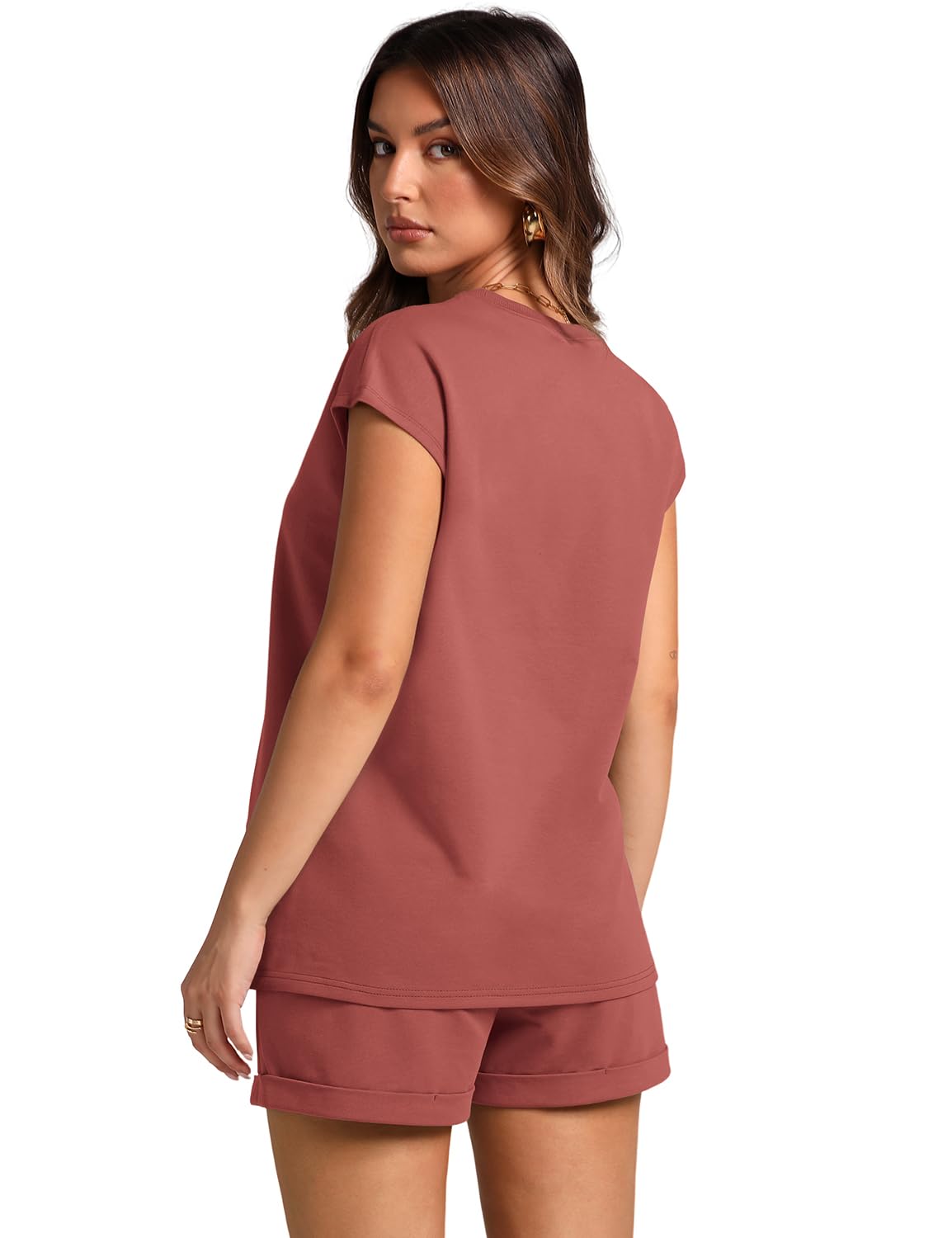 WIHOLL 2 Piece Sets for Women Casual Summer Travel Vacation Outfits Cap Sleeve Shorts Lounge Set