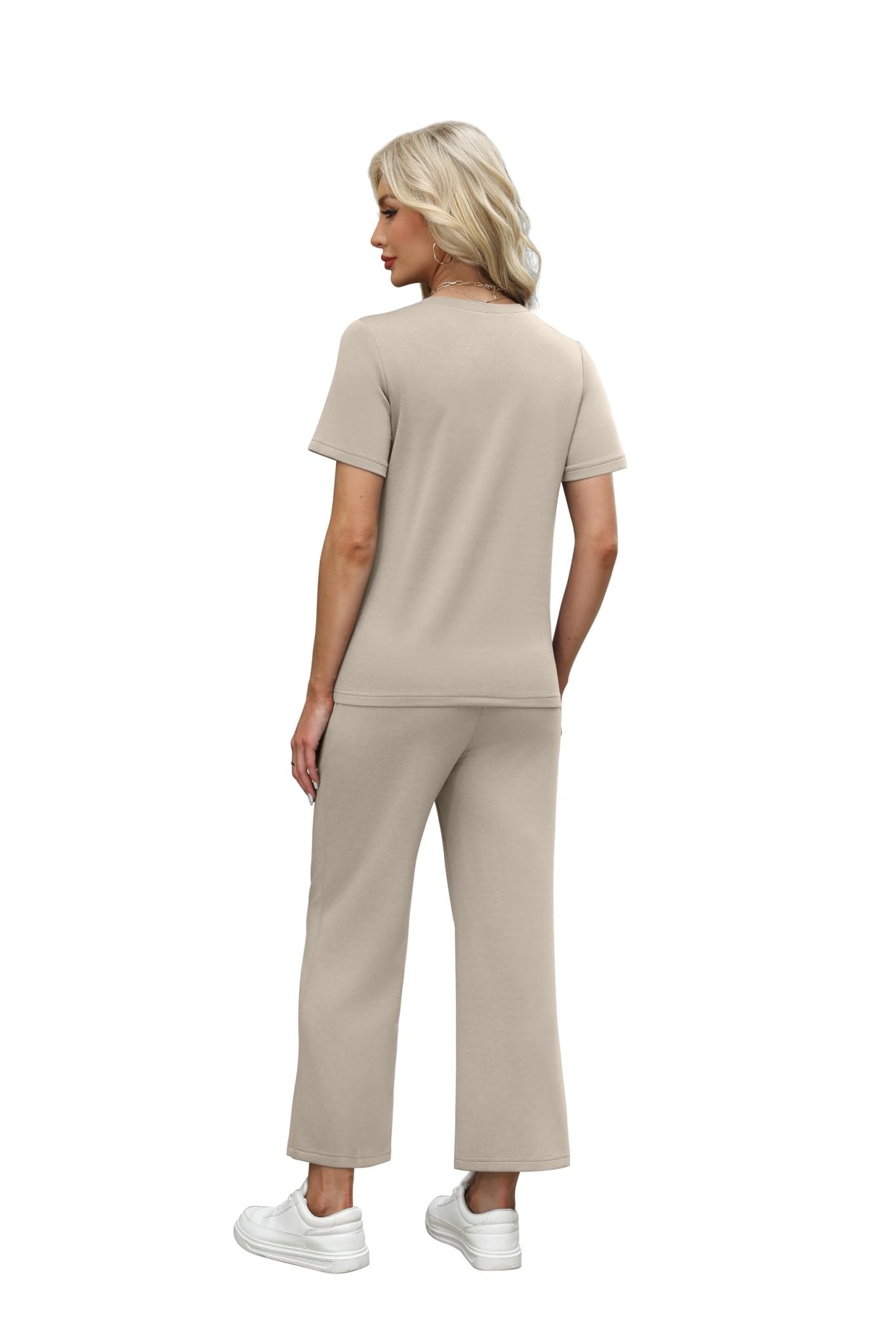 WIHOLL 2 Piece Sets for Women Summer Lounge Set Wide Leg Pants Matching Set Vacation Travel Outfits Beach Clothing