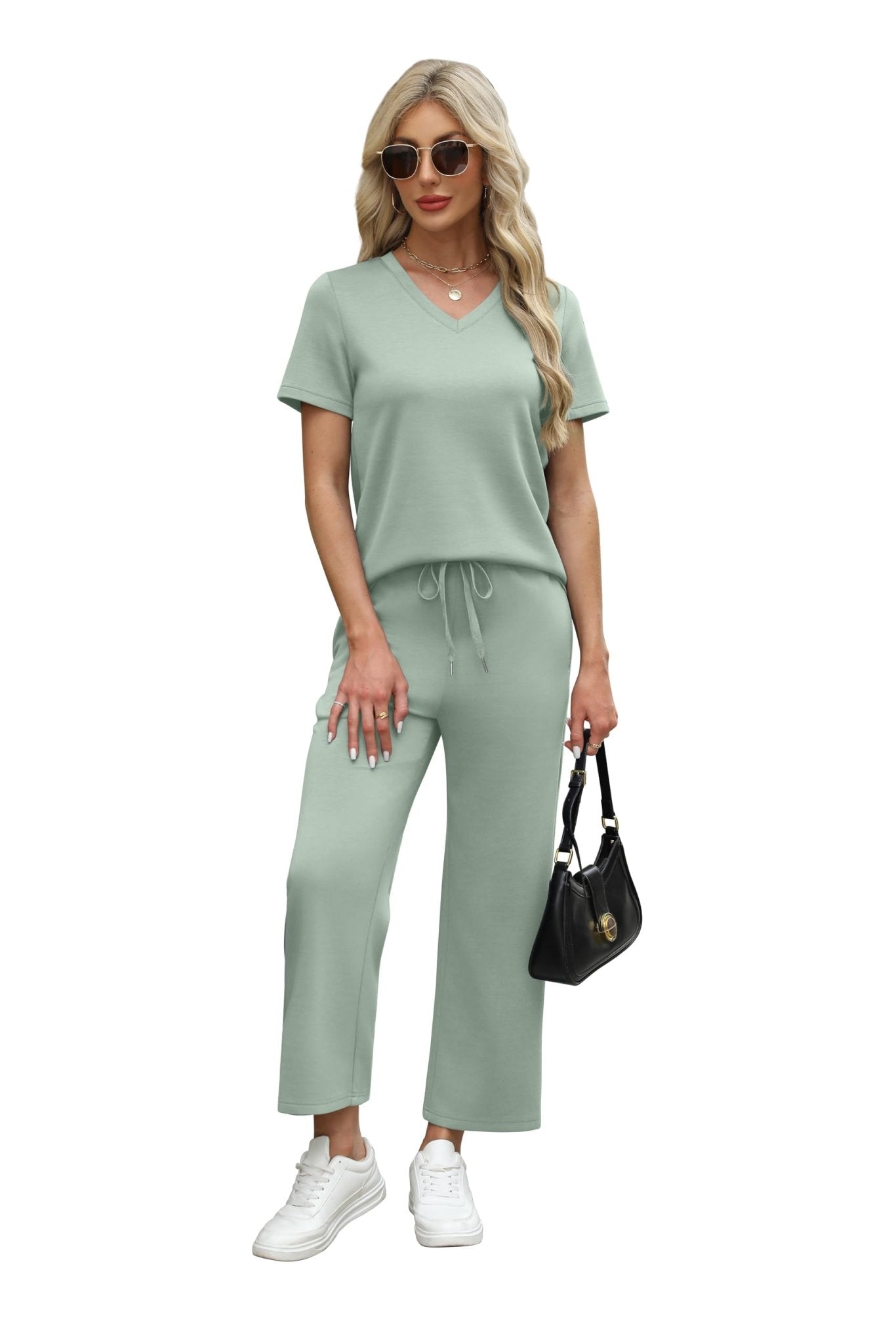 WIHOLL 2 Piece Sets for Women Summer Lounge Set Wide Leg Pants Matching Set Vacation Travel Outfits Beach Clothing