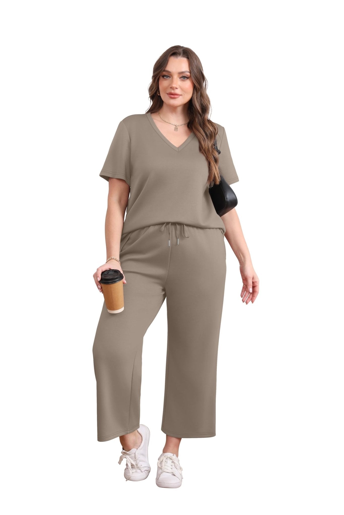 WIHOLL 2 Piece Sets for Women Summer Lounge Set Wide Leg Pants Matching Set Vacation Travel Outfits Beach Clothing