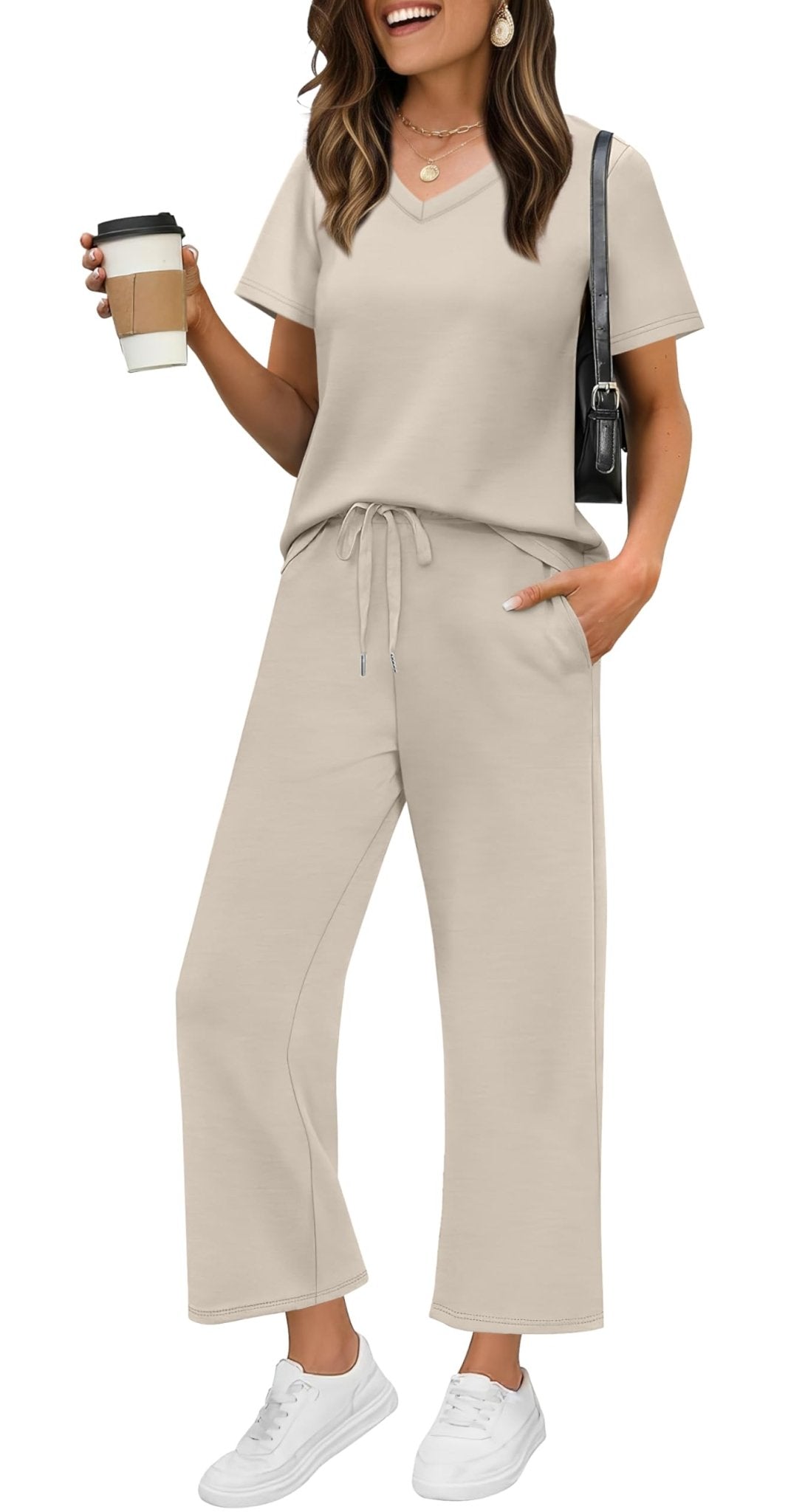 WIHOLL 2 Piece Sets for Women Summer Lounge Set Wide Leg Pants Matching Set Vacation Travel Outfits Beach Clothing