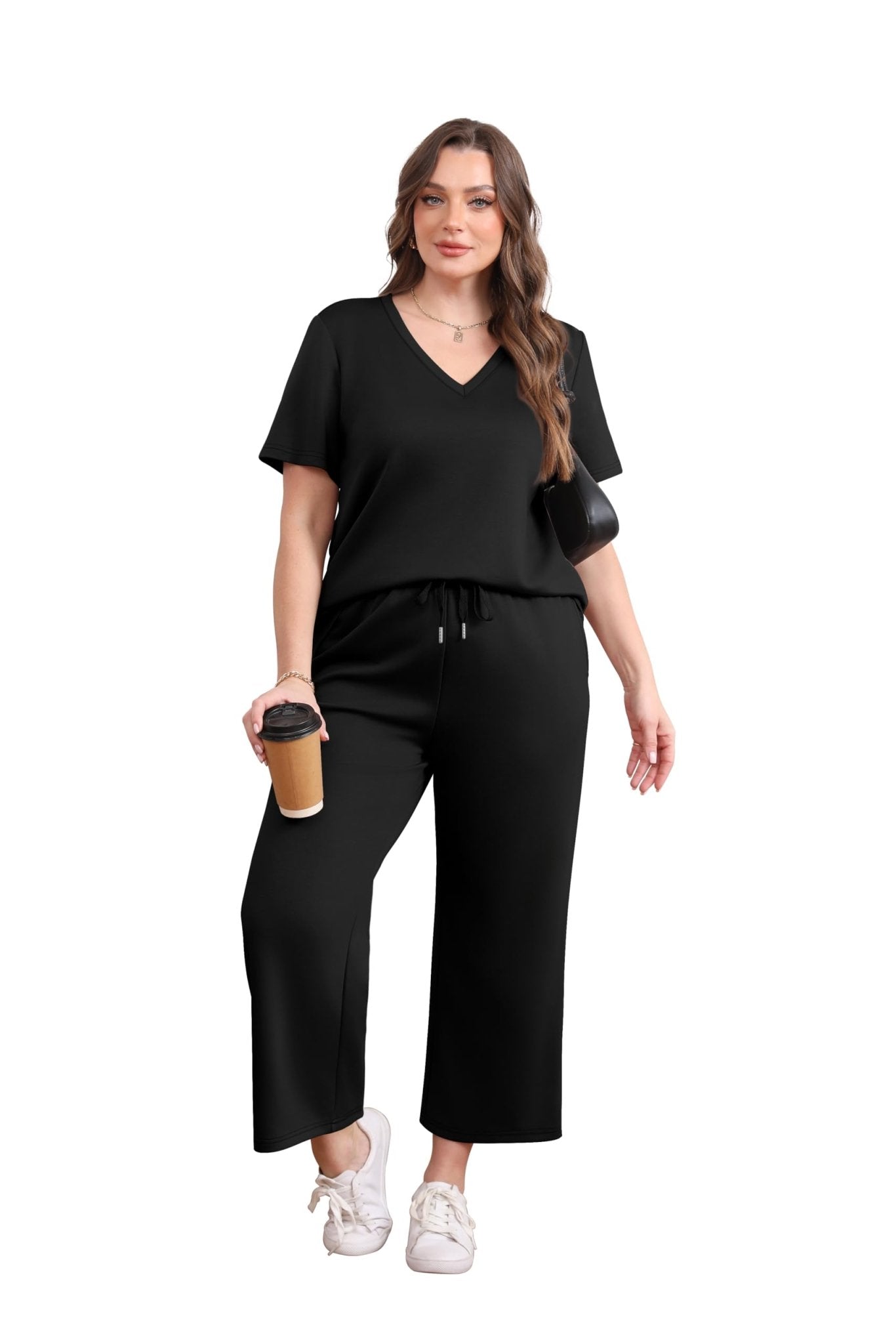 WIHOLL 2 Piece Sets for Women Summer Lounge Set Wide Leg Pants Matching Set Vacation Travel Outfits Beach Clothing