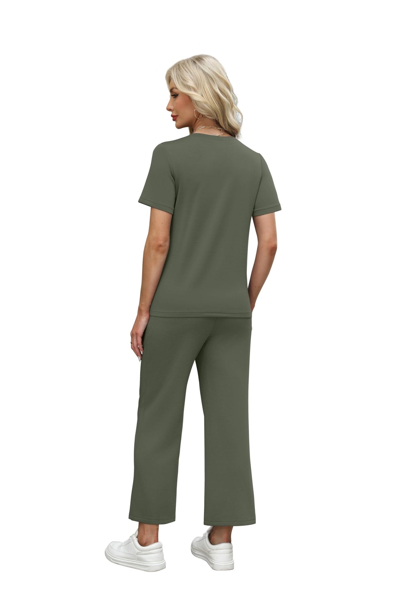 WIHOLL 2 Piece Sets for Women Summer Lounge Set Wide Leg Pants Matching Set Vacation Travel Outfits Beach Clothing