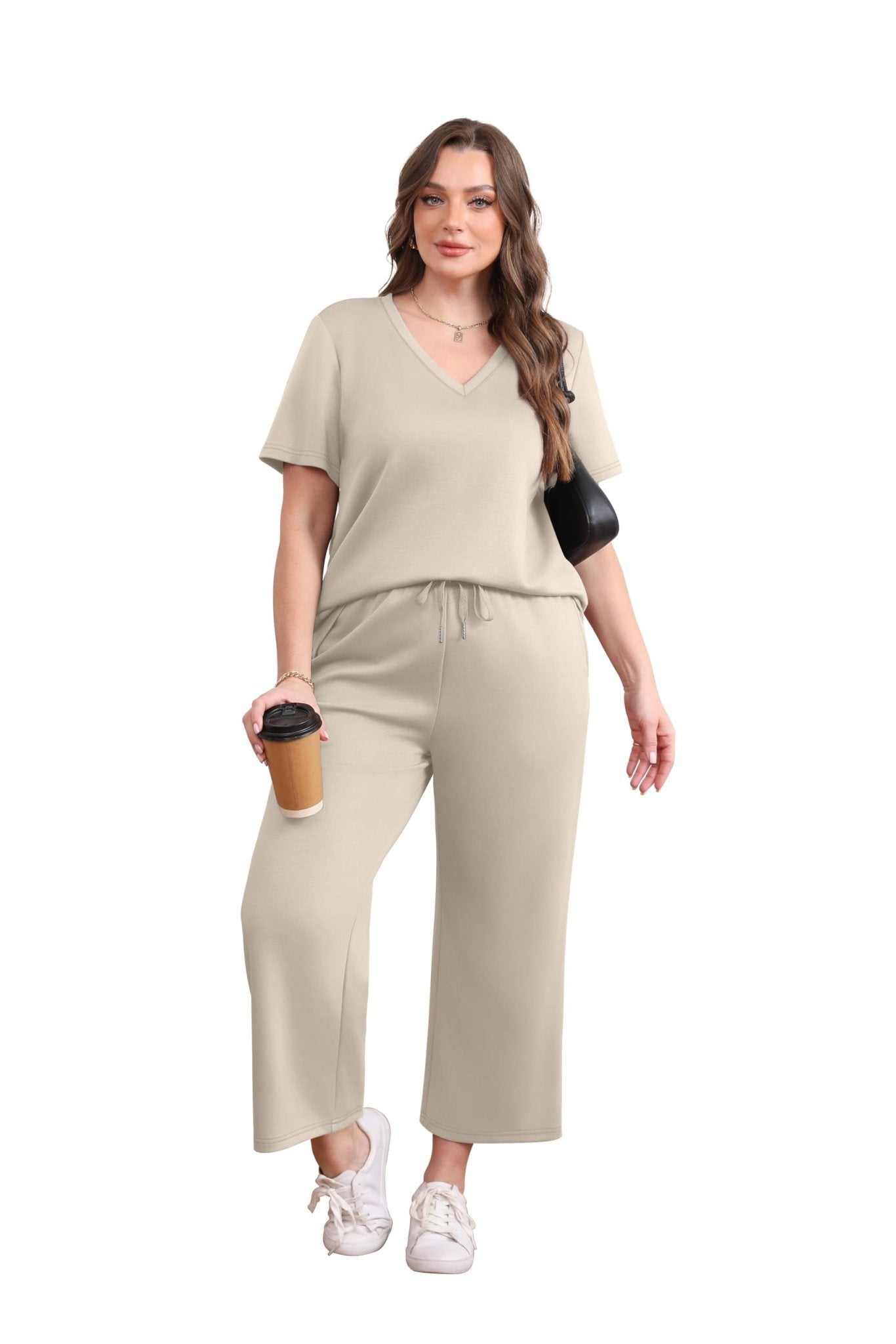 WIHOLL 2 Piece Sets for Women Summer Lounge Set Wide Leg Pants Matching Set Vacation Travel Outfits Beach Clothing