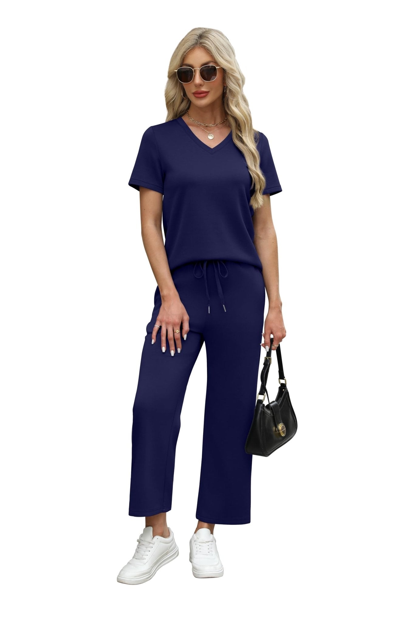 WIHOLL 2 Piece Sets for Women Summer Lounge Set Wide Leg Pants Matching Set Vacation Travel Outfits Beach Clothing