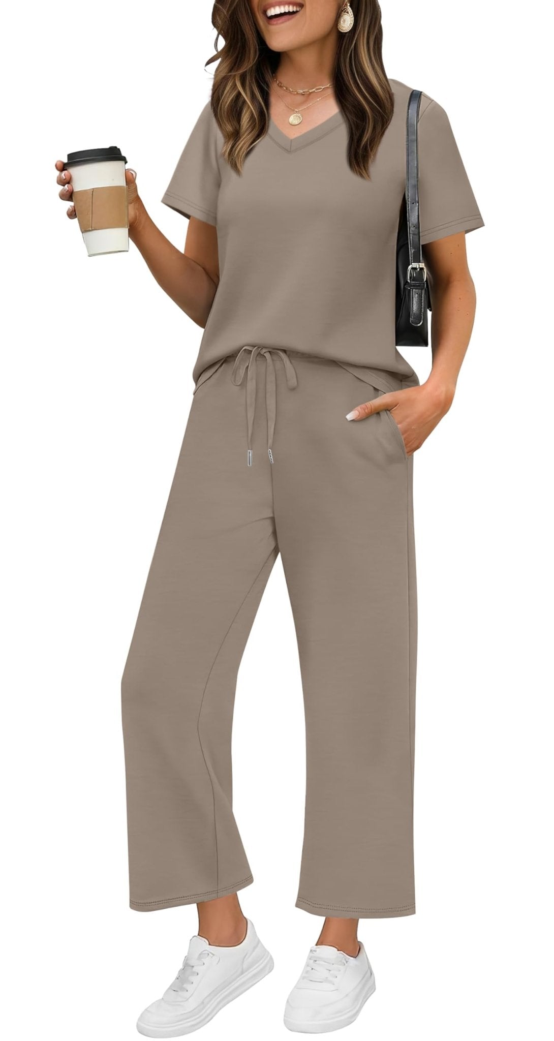 WIHOLL 2 Piece Sets for Women Summer Lounge Set Wide Leg Pants Matching Set Vacation Travel Outfits Beach Clothing