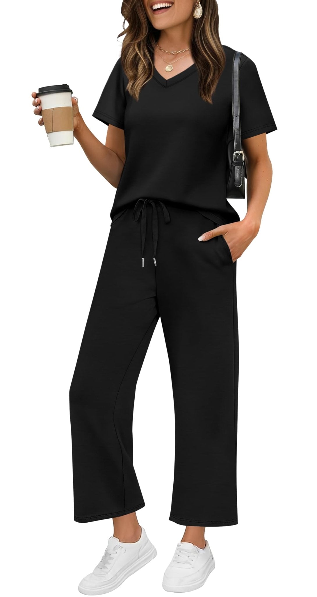 WIHOLL 2 Piece Sets for Women Summer Lounge Set Wide Leg Pants Matching Set Vacation Travel Outfits Beach Clothing