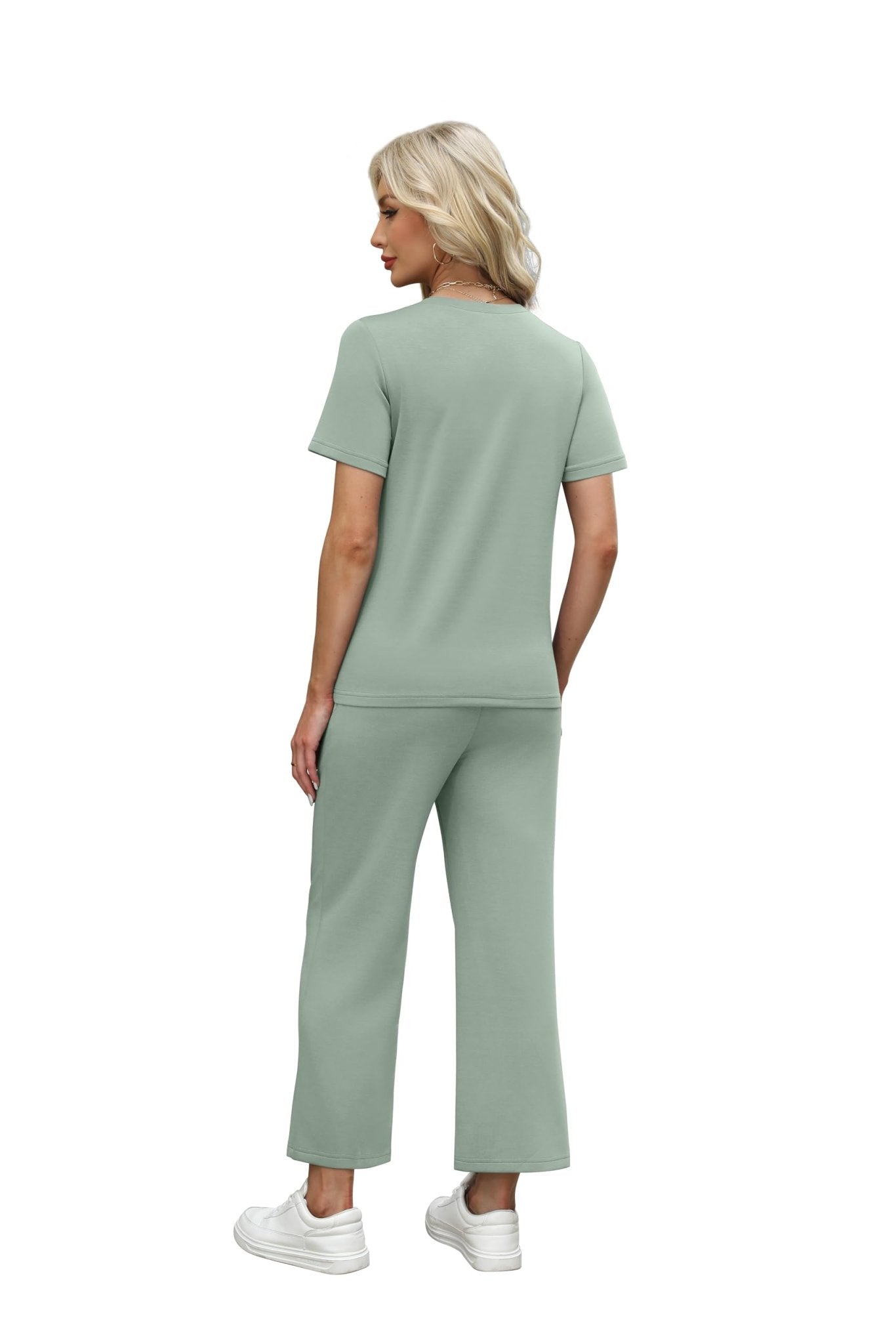 WIHOLL 2 Piece Sets for Women Summer Lounge Set Wide Leg Pants Matching Set Vacation Travel Outfits Beach Clothing