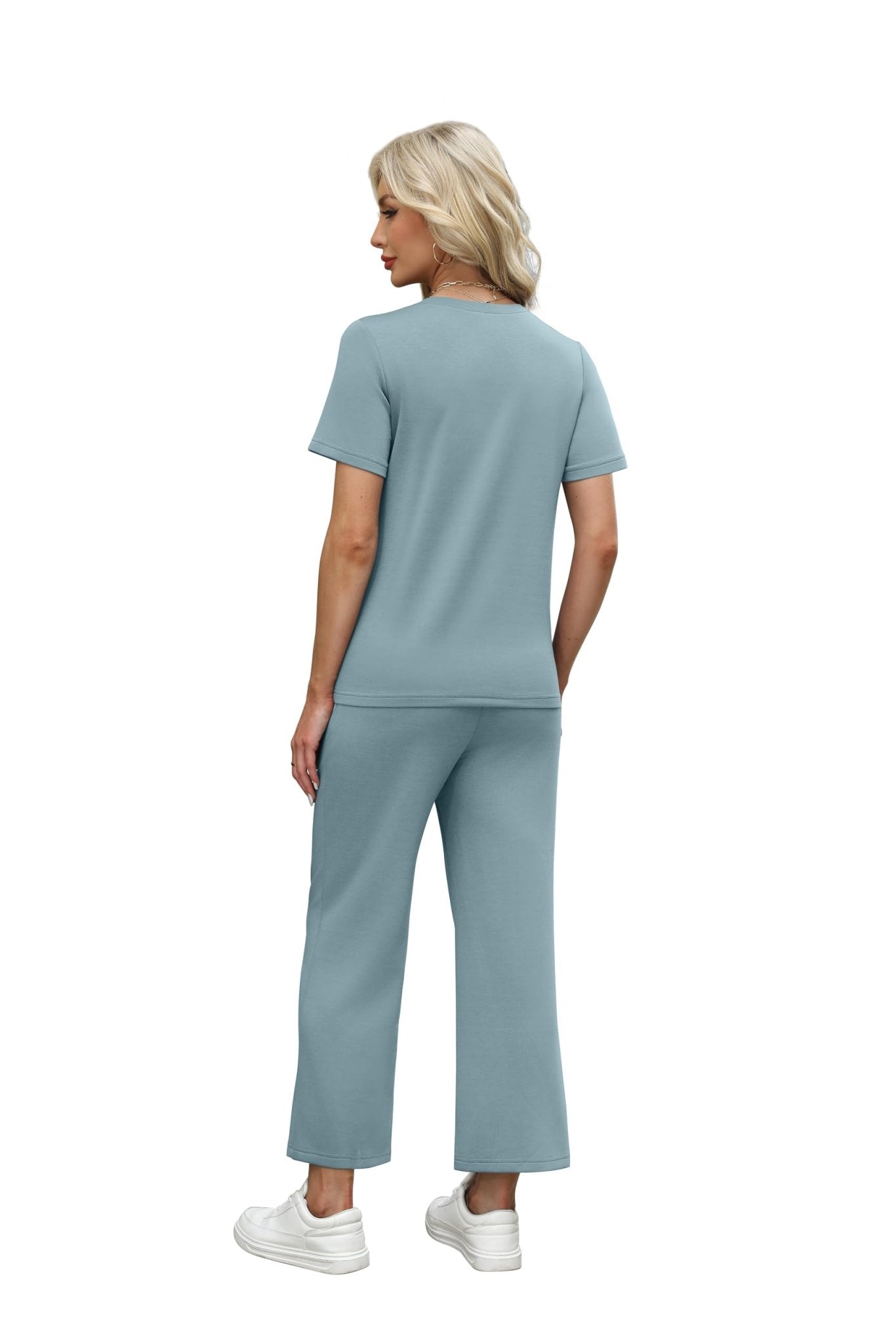 WIHOLL 2 Piece Sets for Women Summer Lounge Set Wide Leg Pants Matching Set Vacation Travel Outfits Beach Clothing