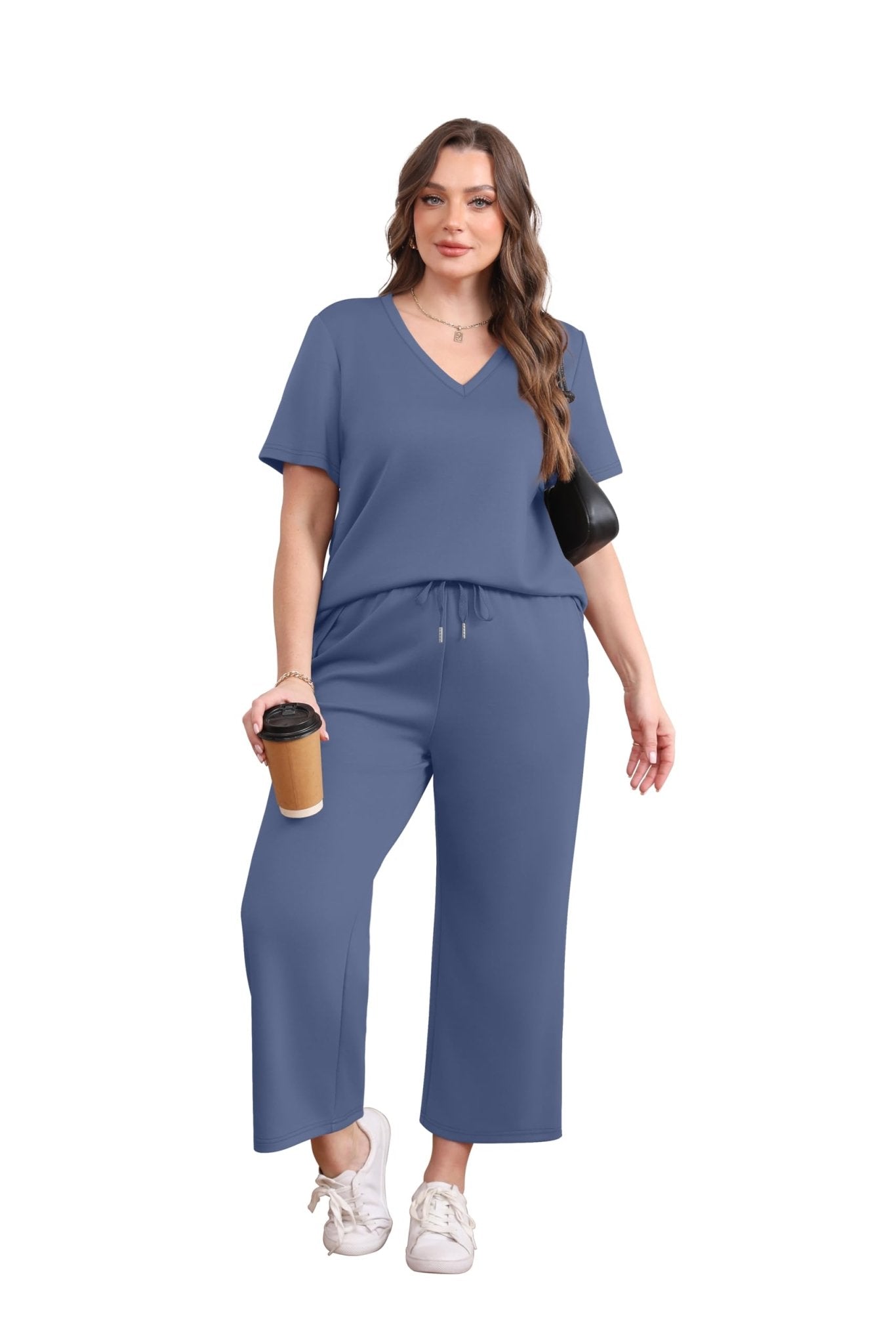 WIHOLL 2 Piece Sets for Women Summer Lounge Set Wide Leg Pants Matching Set Vacation Travel Outfits Beach Clothing