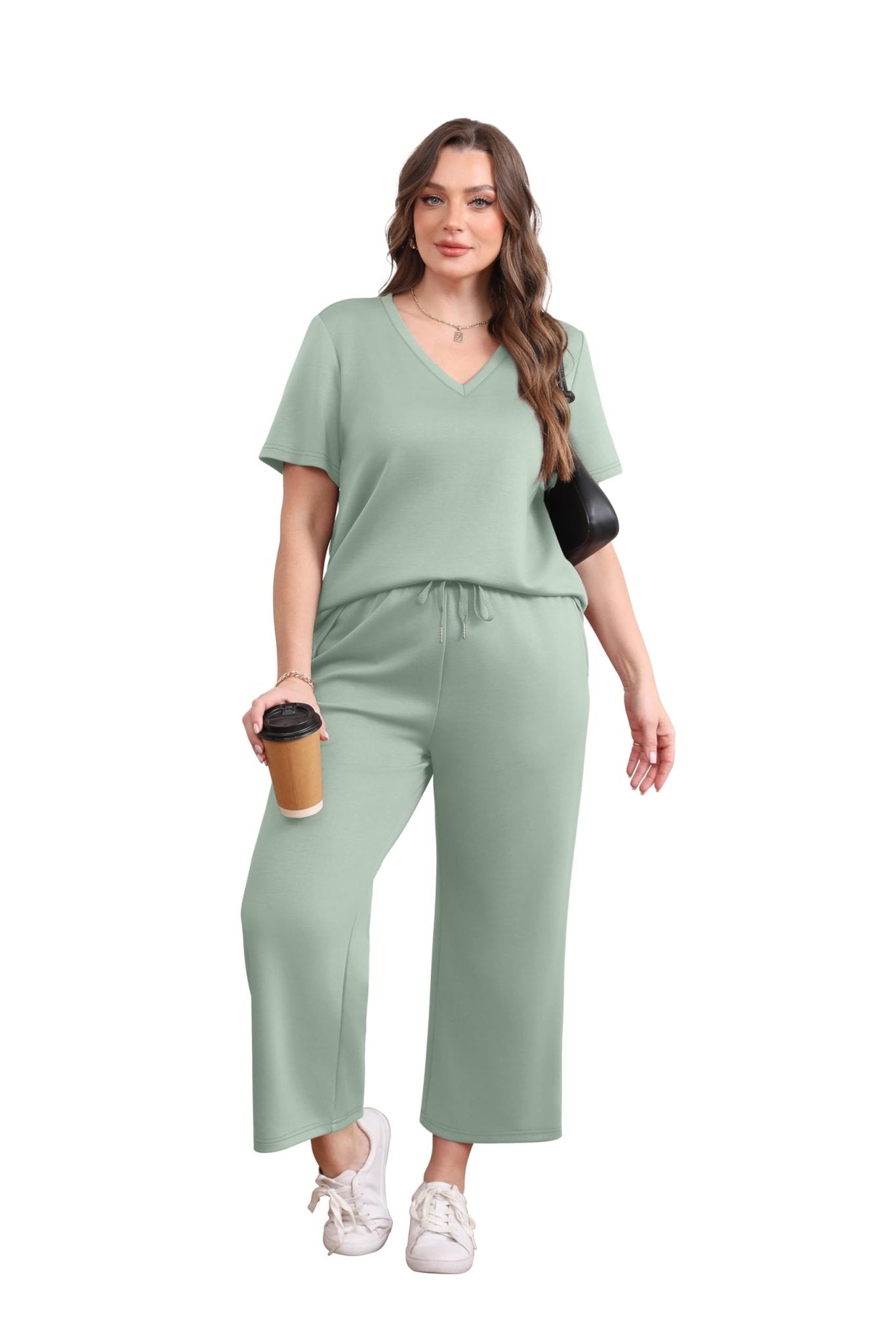 WIHOLL 2 Piece Sets for Women Summer Lounge Set Wide Leg Pants Matching Set Vacation Travel Outfits Beach Clothing