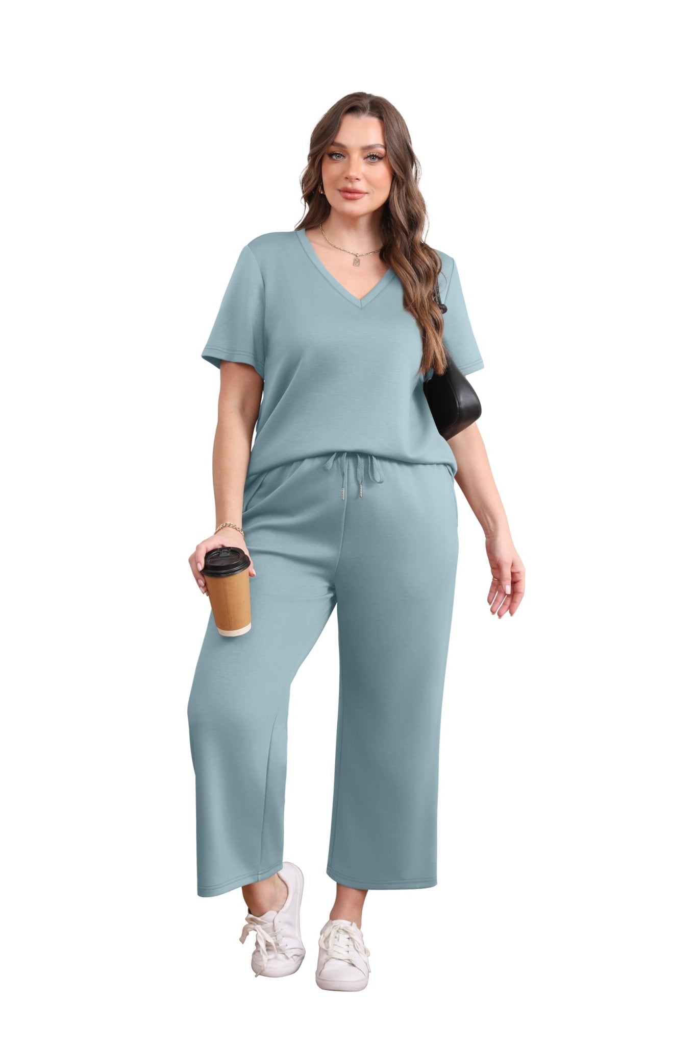 WIHOLL 2 Piece Sets for Women Summer Lounge Set Wide Leg Pants Matching Set Vacation Travel Outfits Beach Clothing