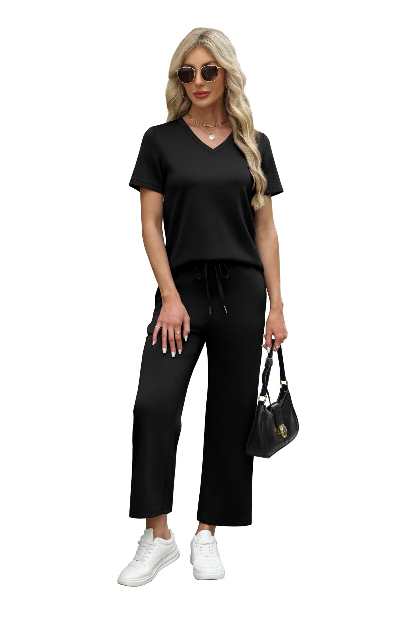 WIHOLL 2 Piece Sets for Women Summer Lounge Set Wide Leg Pants Matching Set Vacation Travel Outfits Beach Clothing