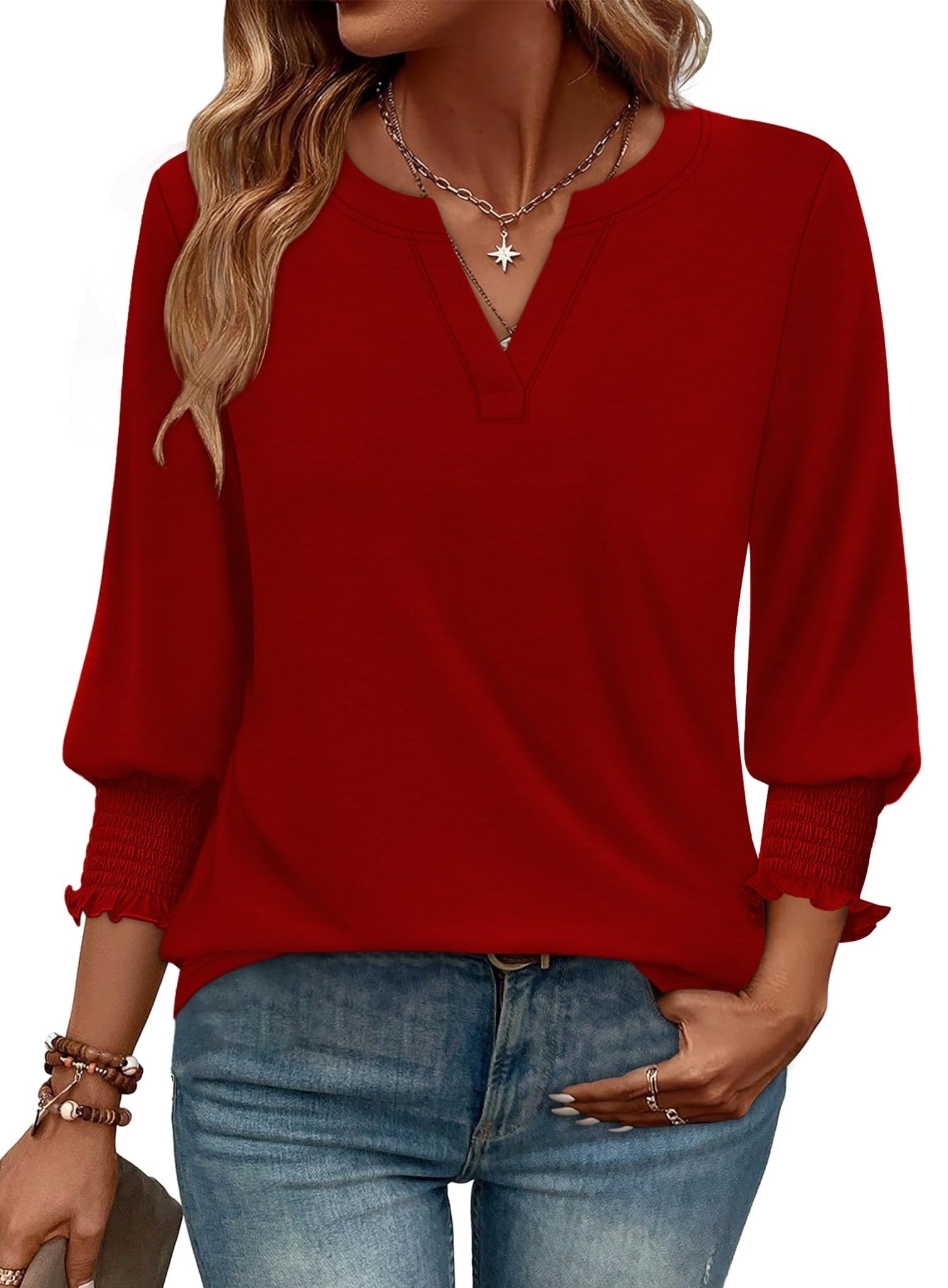 WIHOLL Blouses for Women Dressy Casual 3/4 Length Sleeve Womens Tops Trendy Summer Spring Shirts S-3XL