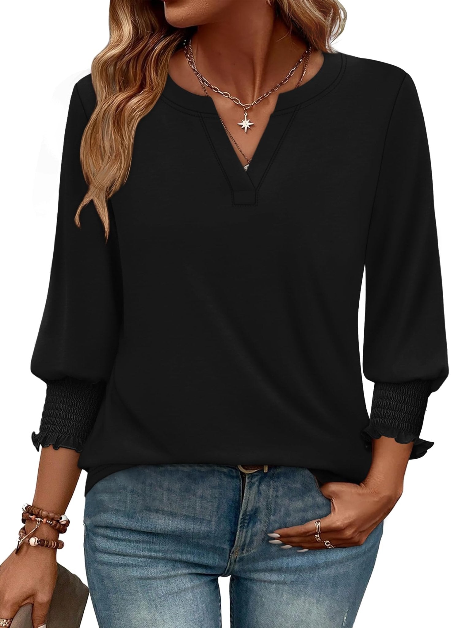 WIHOLL Blouses for Women Dressy Casual 3/4 Length Sleeve Womens Tops Trendy Summer Spring Shirts S-3XL