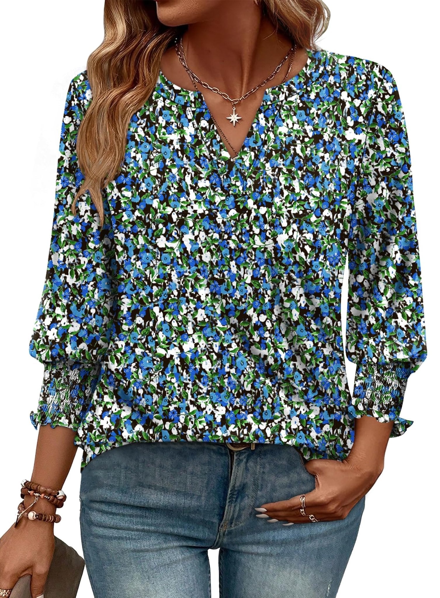 WIHOLL Blouses for Women Dressy Casual 3/4 Length Sleeve Womens Tops Trendy Summer Spring Shirts S-3XL