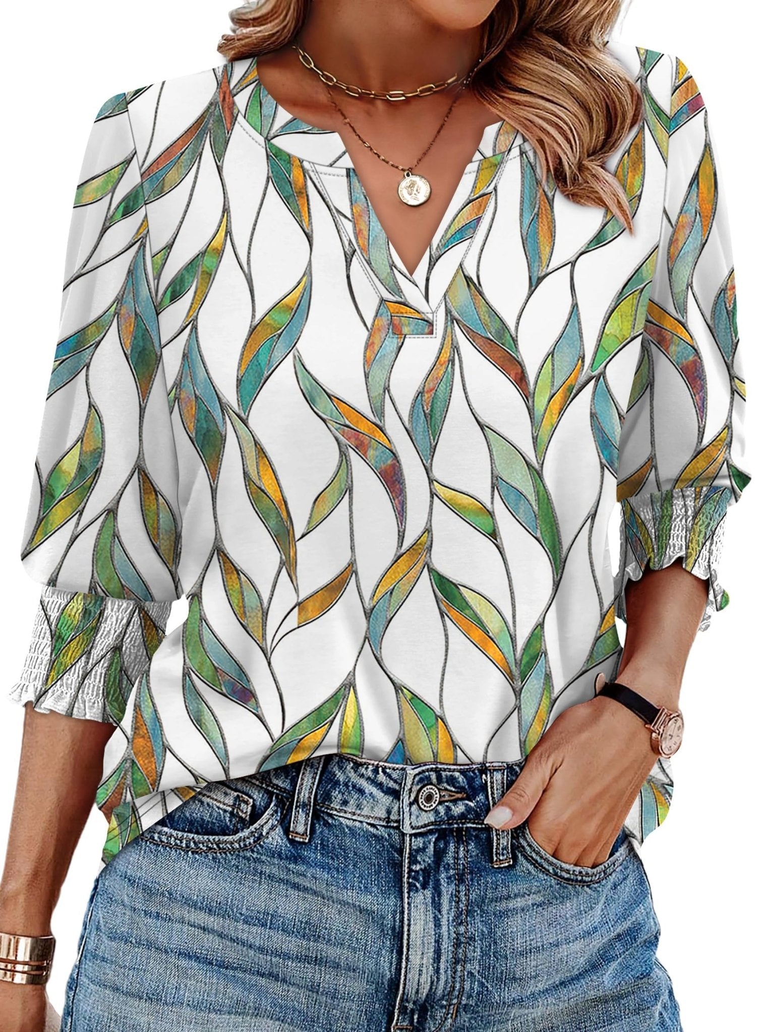 WIHOLL Blouses for Women Dressy Casual 3/4 Length Sleeve Womens Tops Trendy Summer Spring Shirts S-3XL