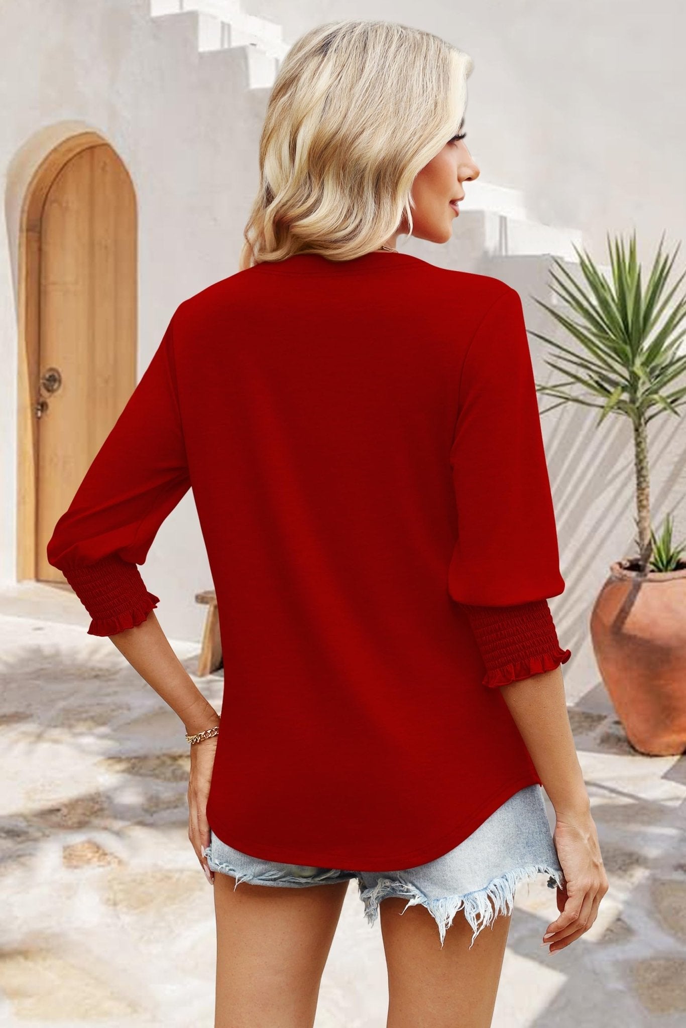 WIHOLL Blouses for Women Dressy Casual 3/4 Length Sleeve Womens Tops Trendy Summer Spring Shirts S-3XL