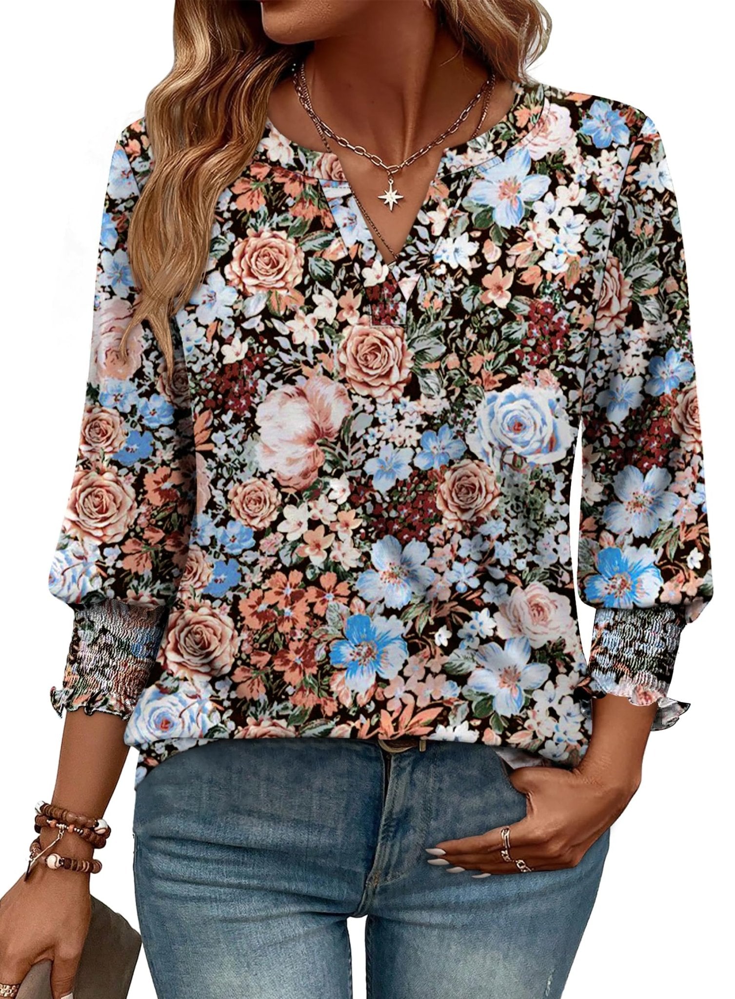 WIHOLL Blouses for Women Dressy Casual 3/4 Length Sleeve Womens Tops Trendy Summer Spring Shirts S-3XL