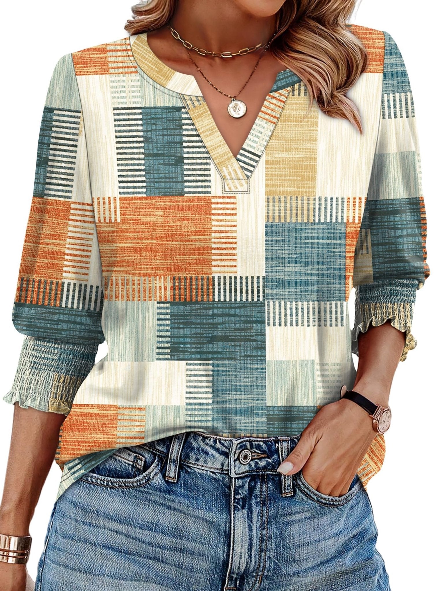 WIHOLL Blouses for Women Dressy Casual 3/4 Length Sleeve Womens Tops Trendy Summer Spring Shirts S-3XL