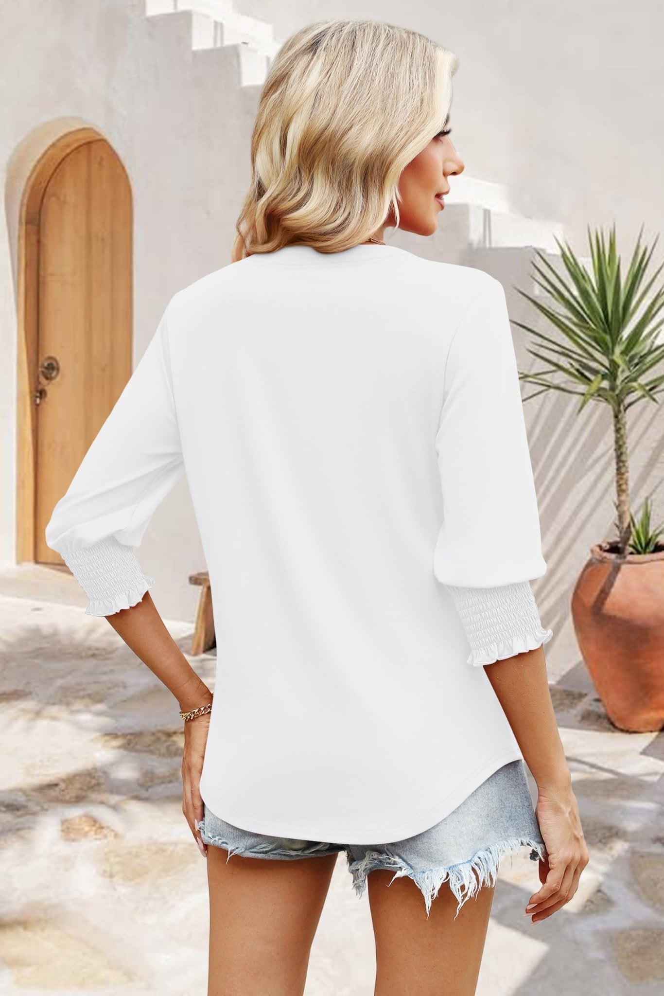 WIHOLL Blouses for Women Dressy Casual 3/4 Length Sleeve Womens Tops Trendy Summer Spring Shirts S-3XL