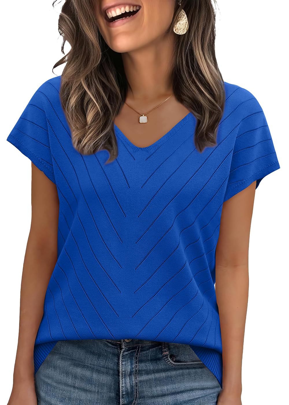 WIHOLL Short Sleeve Sweater for Women V Neck Trendy Summer Tops 2025 Beach Vacation Clothes Travel Business Casual Outfits