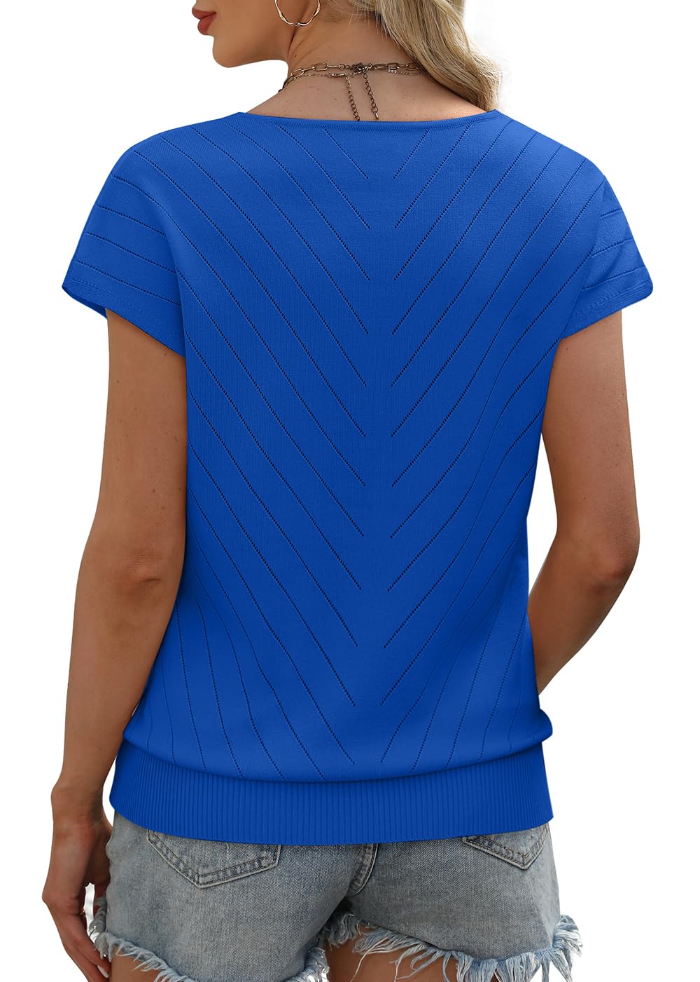 WIHOLL Short Sleeve Sweater for Women V Neck Trendy Summer Tops 2025 Beach Vacation Clothes Travel Business Casual Outfits