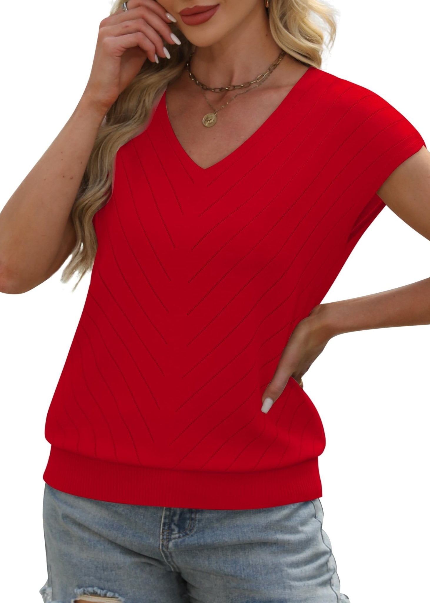 WIHOLL Short Sleeve Sweater for Women V Neck Trendy Summer Tops 2025 Beach Vacation Clothes Travel Business Casual Outfits