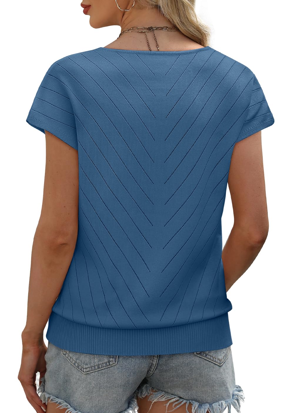 WIHOLL Short Sleeve Sweater for Women V Neck Trendy Summer Tops 2025 Beach Vacation Clothes Travel Business Casual Outfits