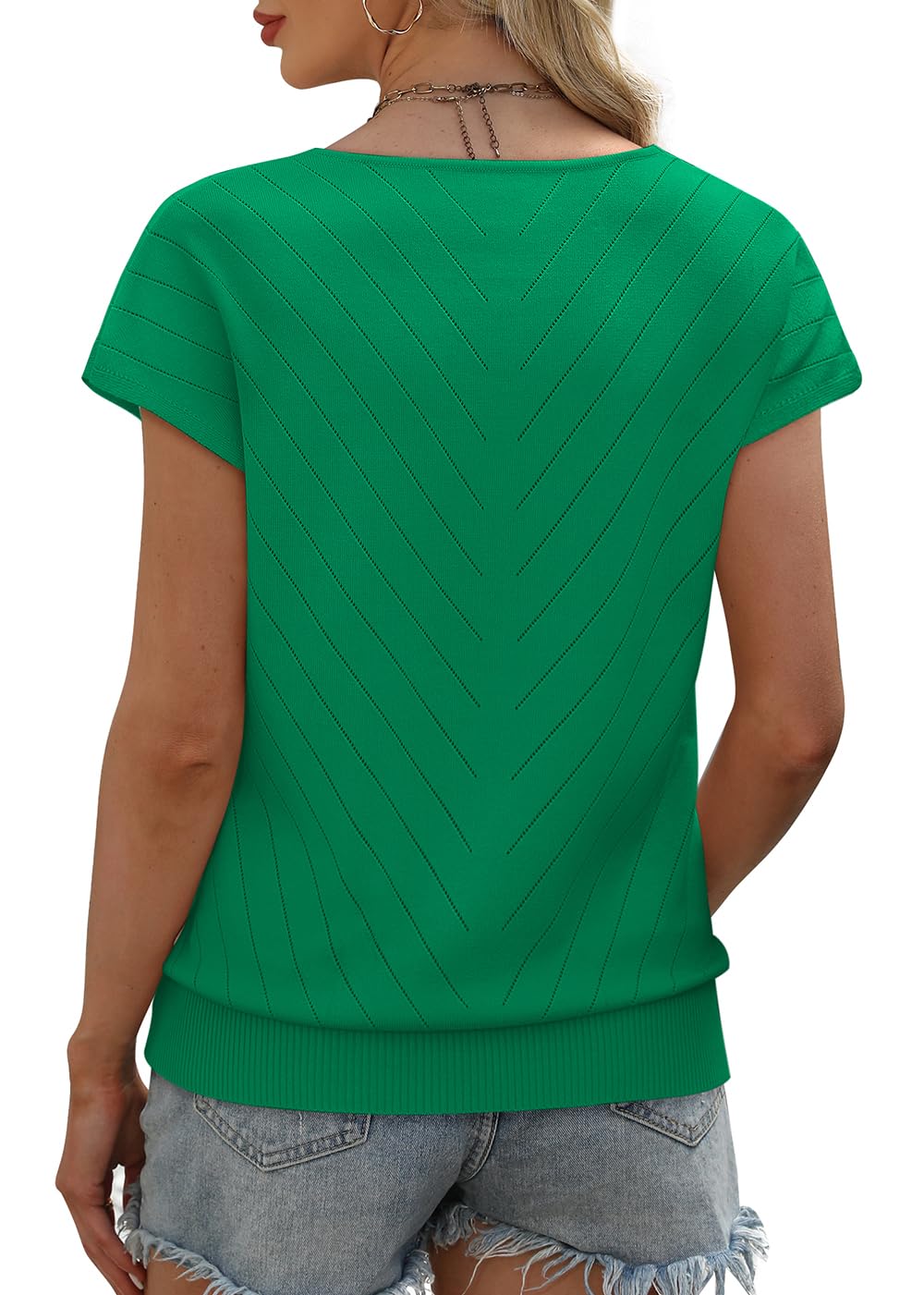 WIHOLL Short Sleeve Sweater for Women V Neck Trendy Summer Tops 2025 Beach Vacation Clothes Travel Business Casual Outfits