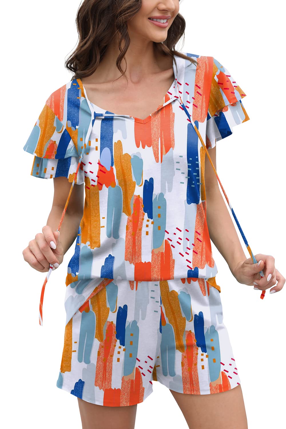 WIHOLL Summer Outfits for Women 2 Piece Short Sleeve V Neck Lounge Sets Casual