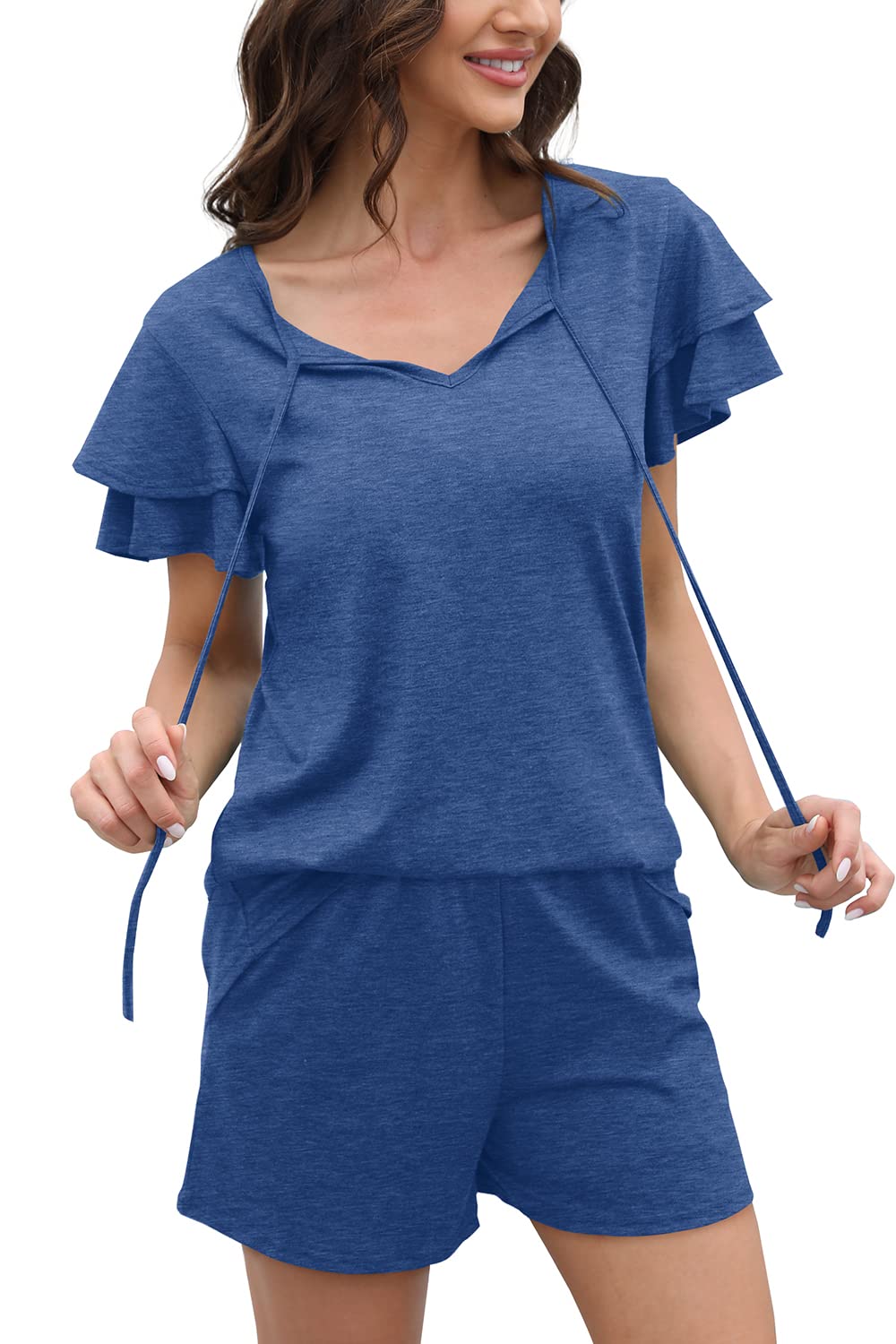 WIHOLL Summer Outfits for Women 2 Piece Short Sleeve V Neck Lounge Sets Casual
