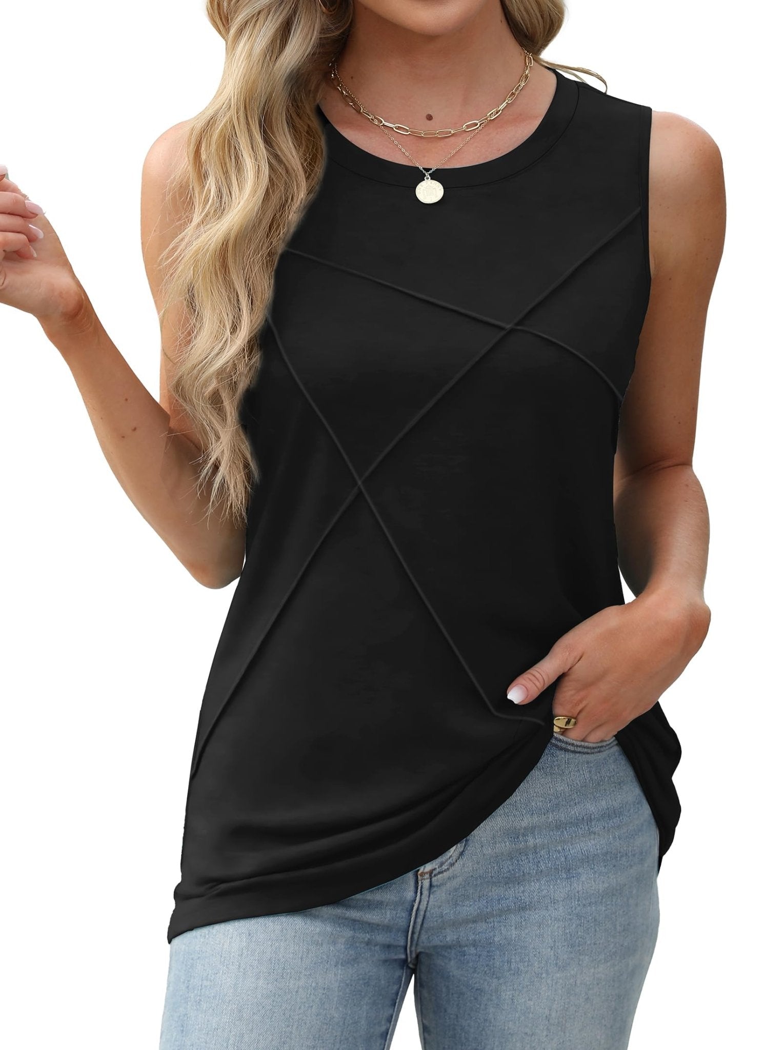 WIHOLL Summer Tank Tops for Women Loose Fit Crew Neck Casual Sleeveless Tops 2025 Trendy