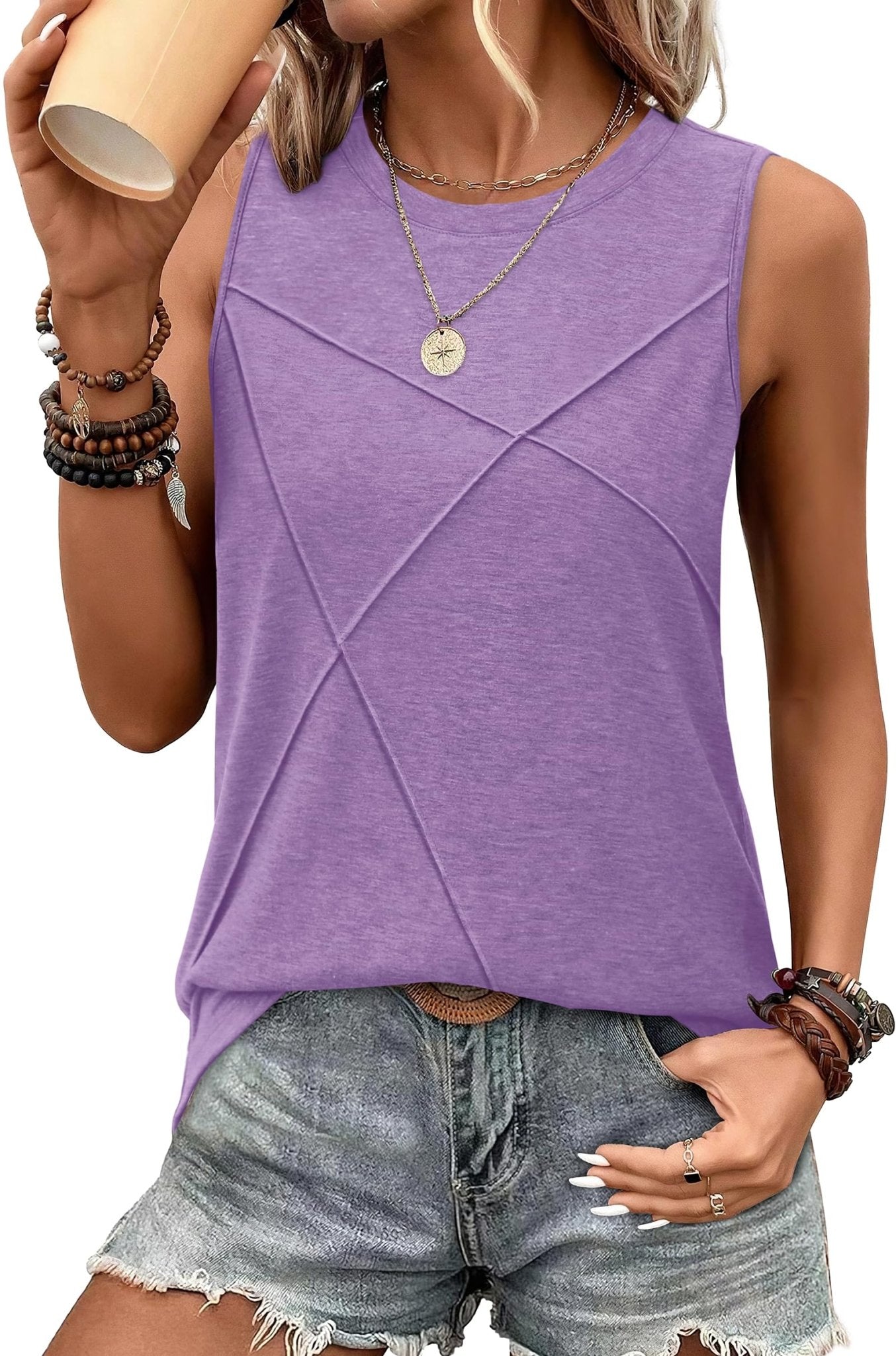 WIHOLL Summer Tank Tops for Women Loose Fit Crew Neck Casual Sleeveless Tops 2025 Trendy
