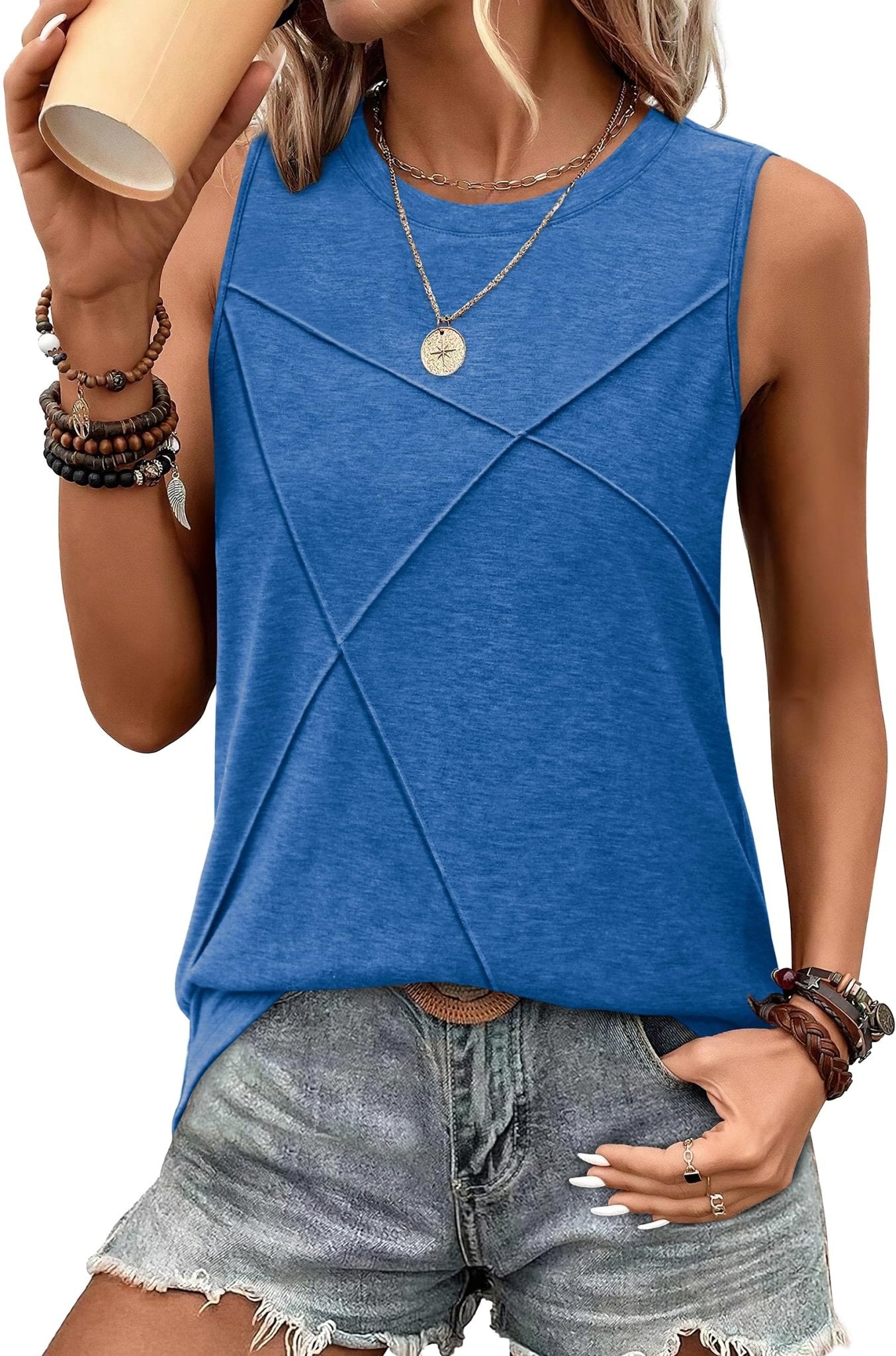 WIHOLL Summer Tank Tops for Women Loose Fit Crew Neck Casual Sleeveless Tops 2025 Trendy