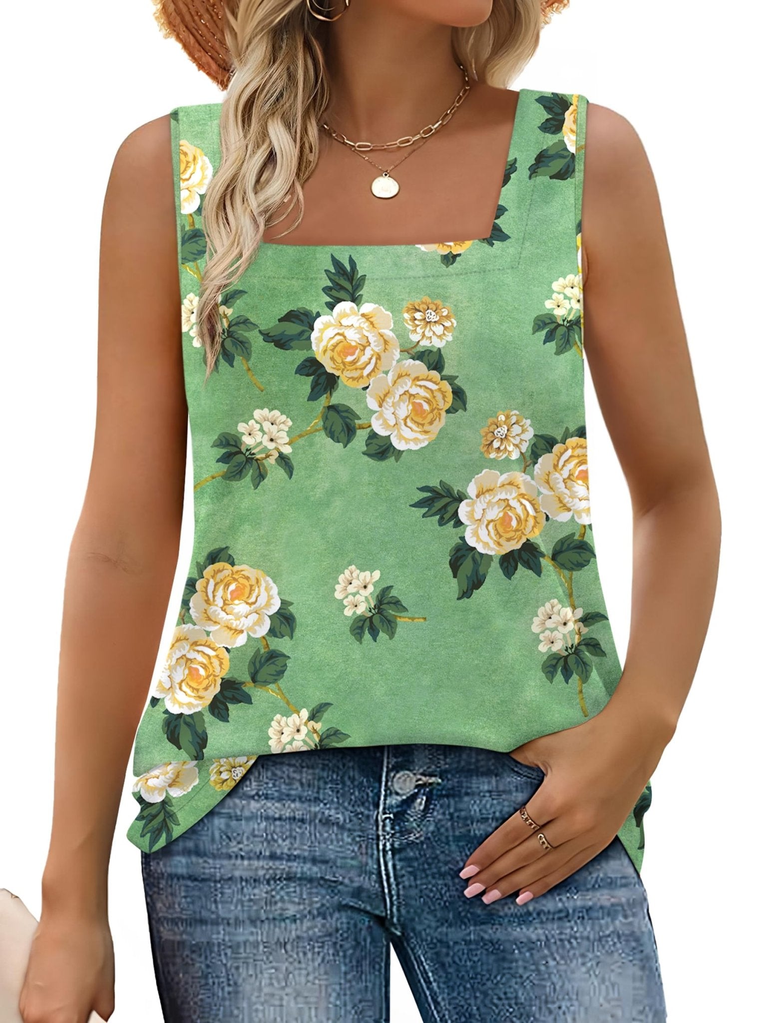 WIHOLL Tank Tops for Women Summer Outfits 2025 Square Neck Casual Shirts Blouses I