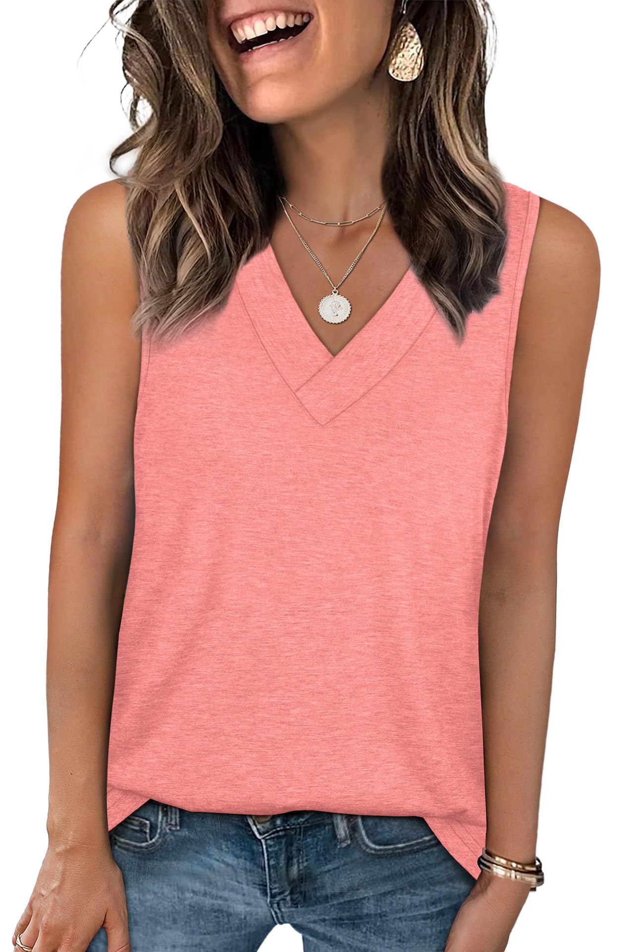 WIHOLL Tank Tops for Women Summer V Neck T Shirts Trendy Sleeveless Basic Tee Loose Fit 2025 Fashion