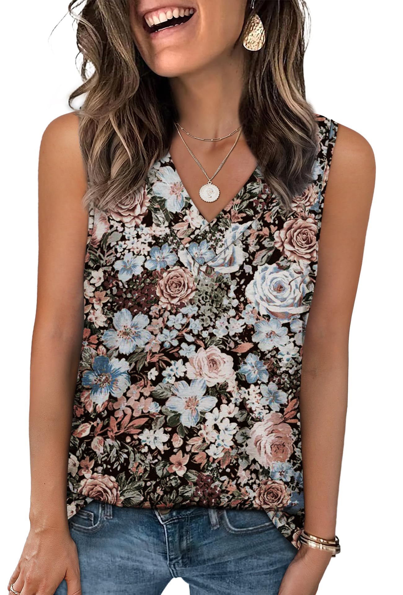 WIHOLL Tank Tops for Women Summer V Neck T Shirts Trendy Sleeveless Basic Tee Loose Fit 2025 Fashion