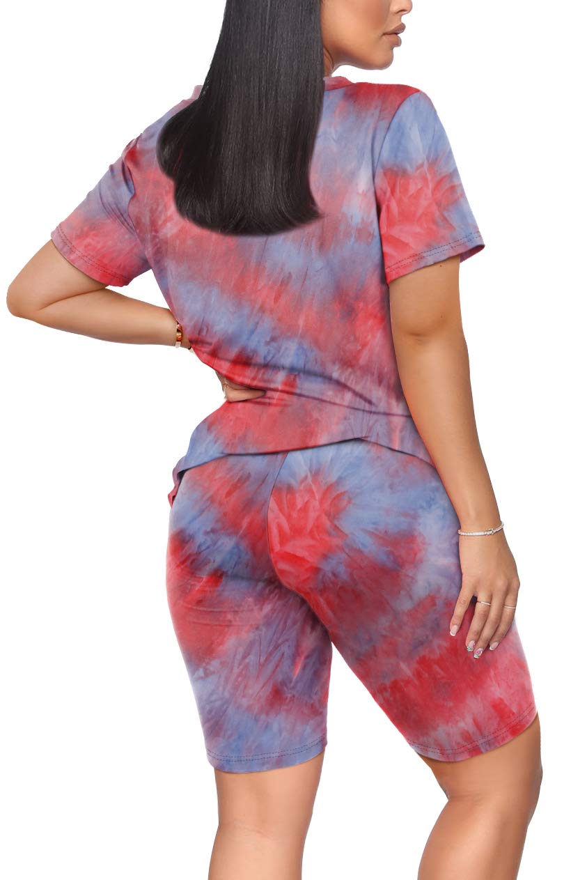 WIHOLL Two Piece Outfits for Women Short Sleeve V Neck Biker Shorts Set