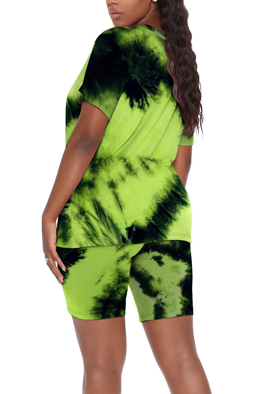 WIHOLL Two Piece Outfits for Women Short Sleeve V Neck Biker Shorts Set