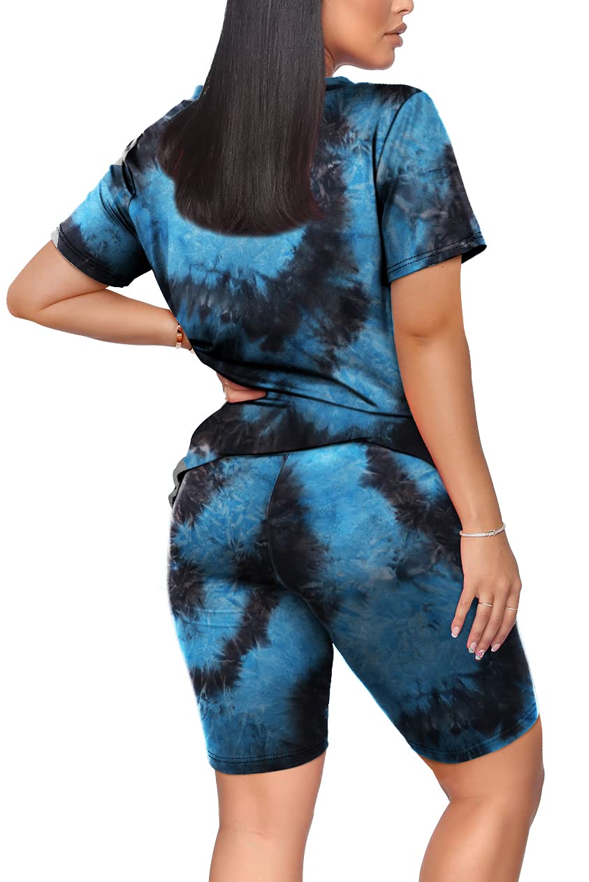 WIHOLL Two Piece Outfits for Women Short Sleeve V Neck Biker Shorts Set