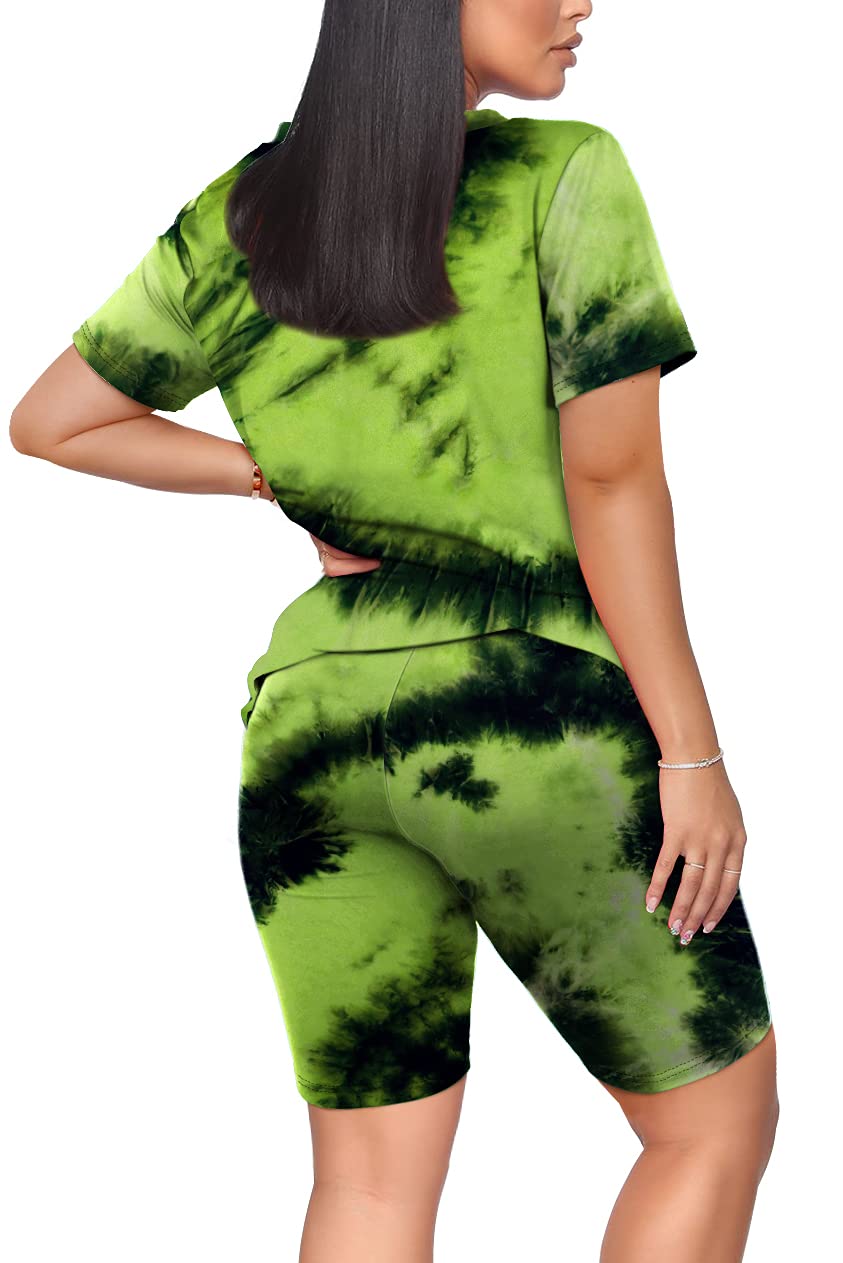 WIHOLL Two Piece Outfits for Women Short Sleeve V Neck Biker Shorts Set