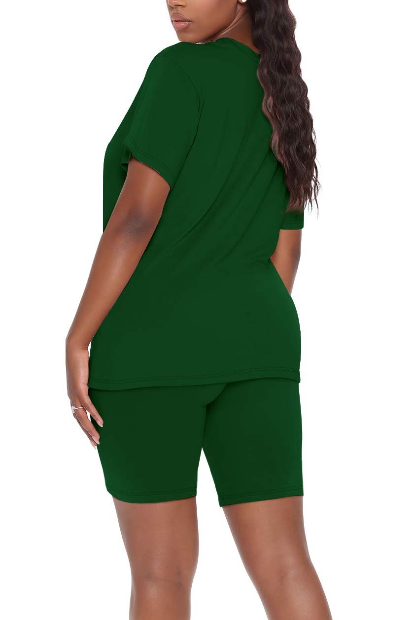 WIHOLL Two Piece Outfits for Women Short Sleeve V Neck Biker Shorts Set