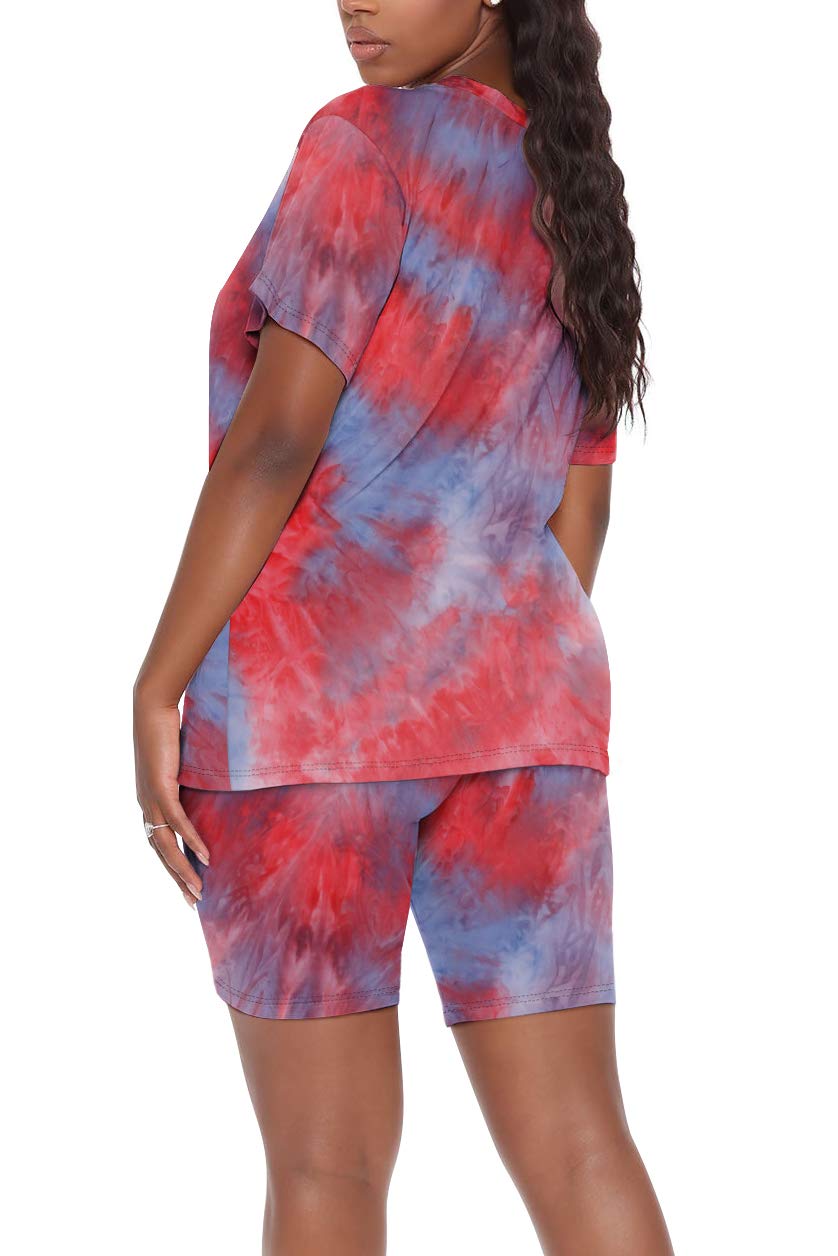 WIHOLL Two Piece Outfits for Women Short Sleeve V Neck Biker Shorts Set