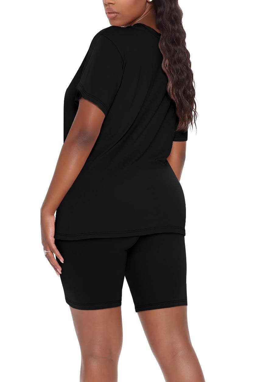 WIHOLL Two Piece Outfits for Women Short Sleeve V Neck Biker Shorts Set
